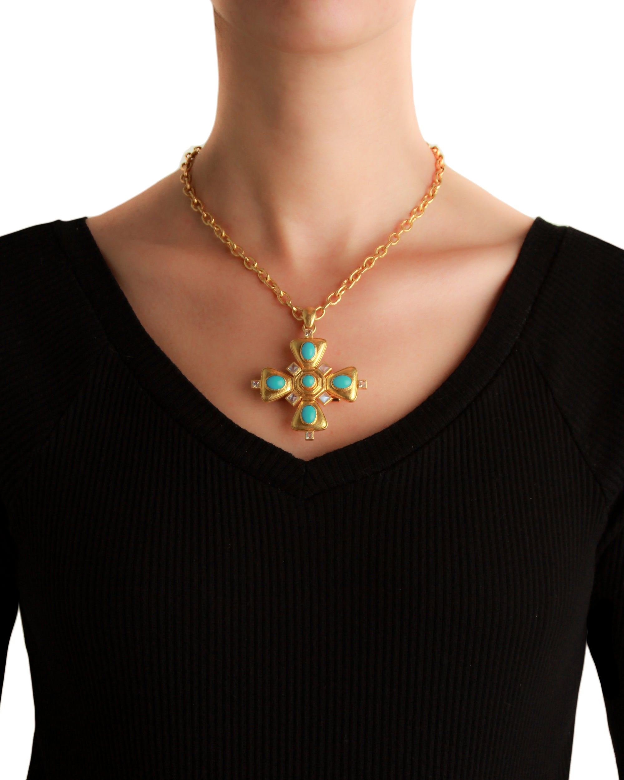 Sleeping Beauty Turquoise Canterbury Cross Brooch