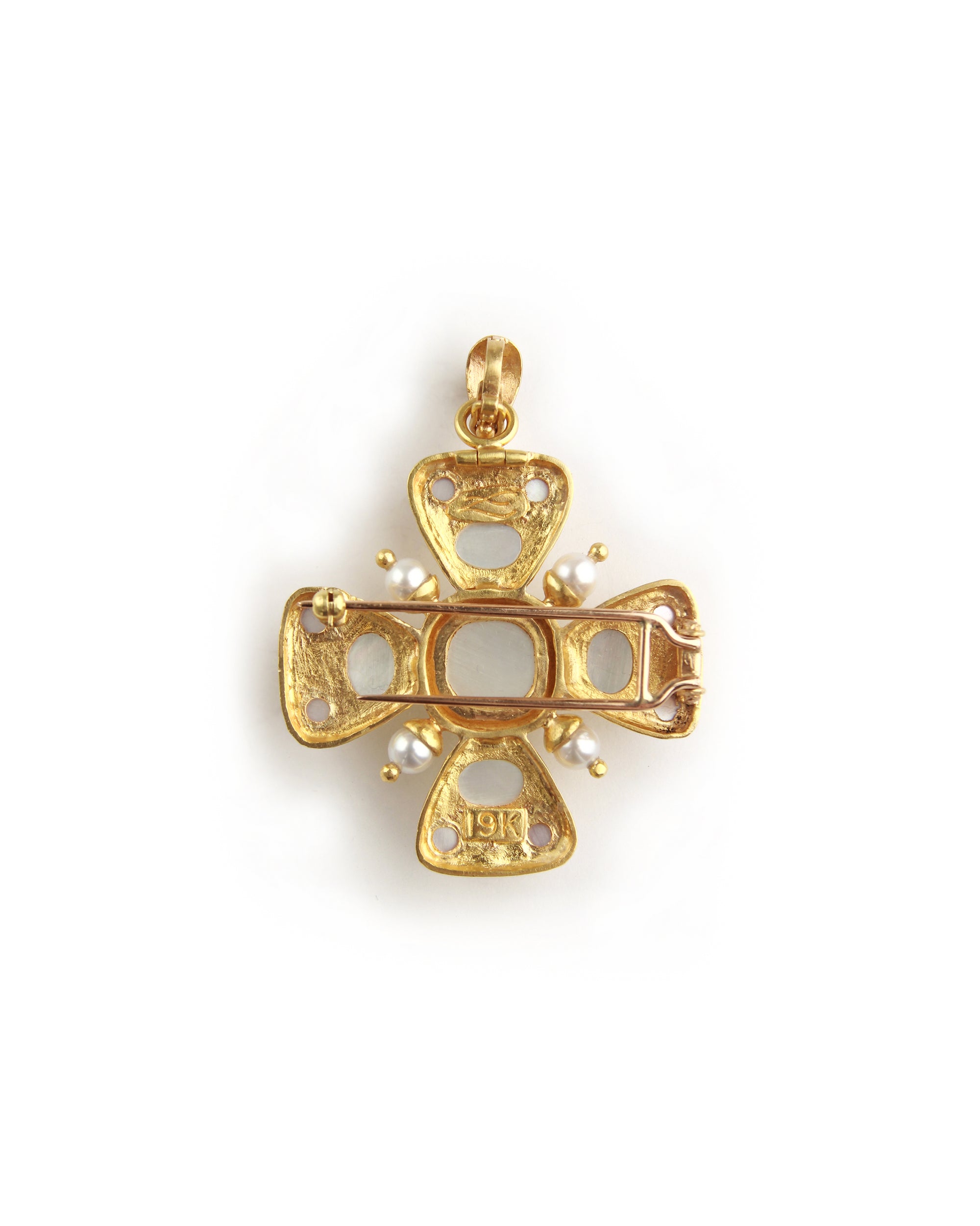Mixed Gemstone and Pearl Maltese Cross Brooch