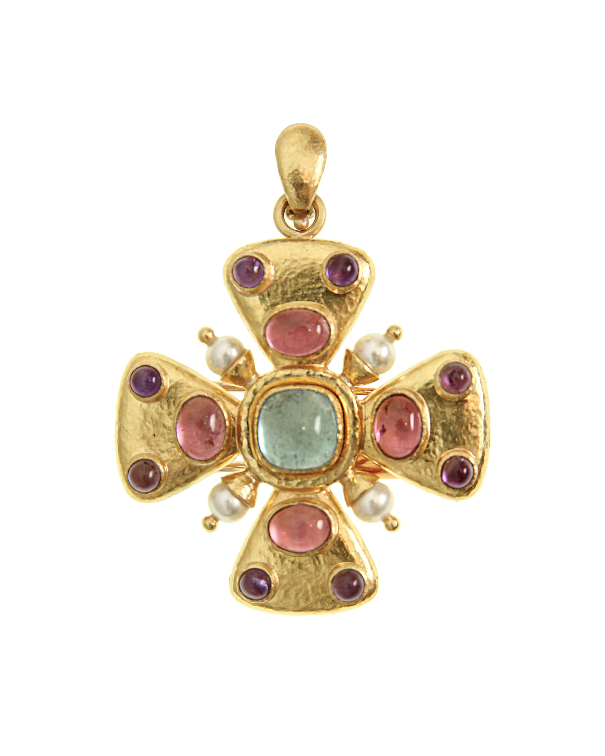 Aquamarine, Tourmaline and Amethyst Brooch/Pendant