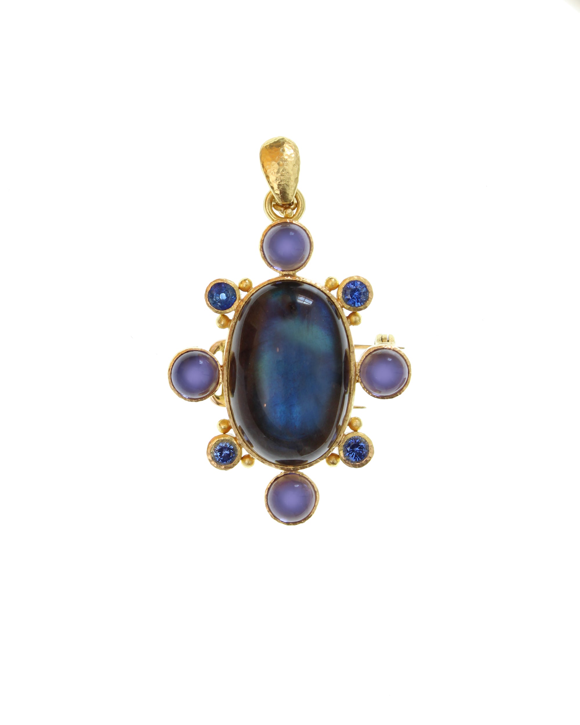 Labradorite and Blue Sapphire Brooch/Pendant