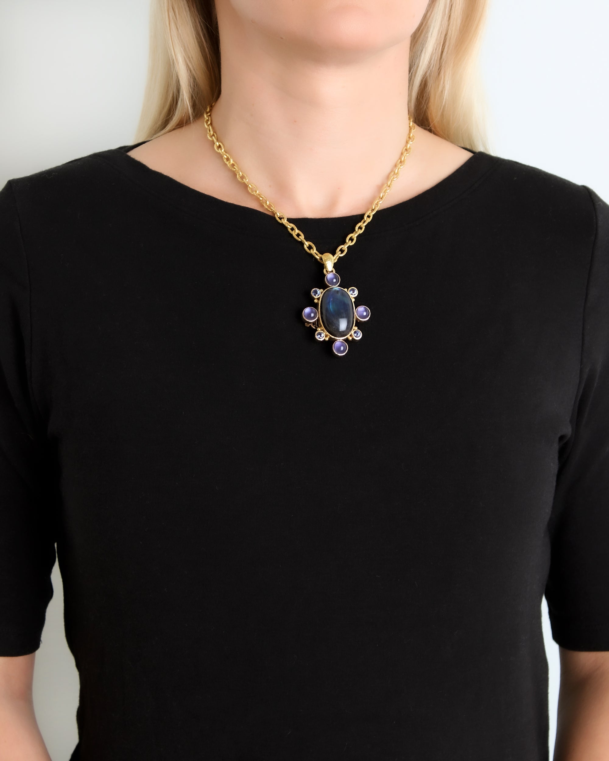 Labradorite and Blue Sapphire Brooch/Pendant