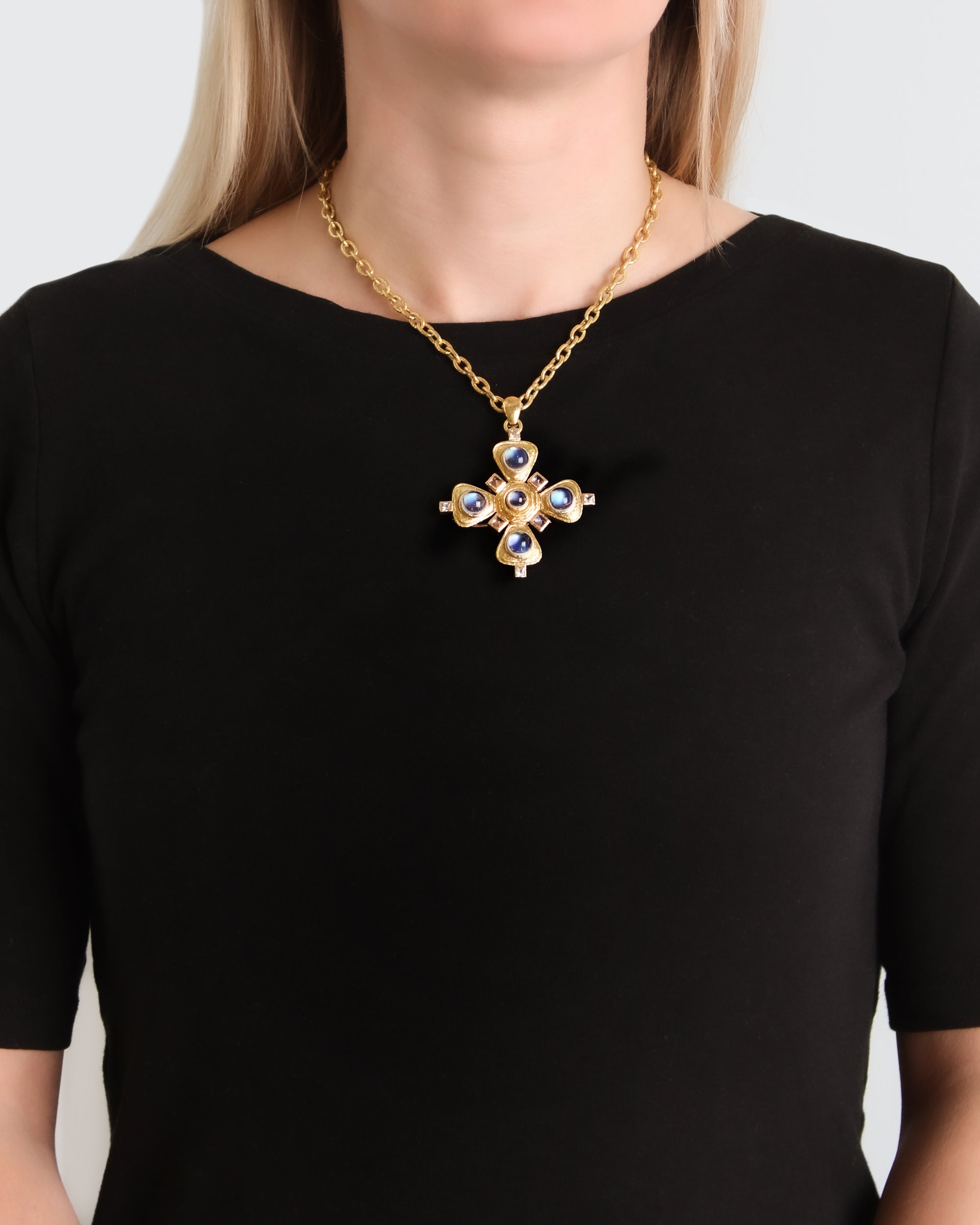 Moonstone Canterbury Cross Brooch/Pendant