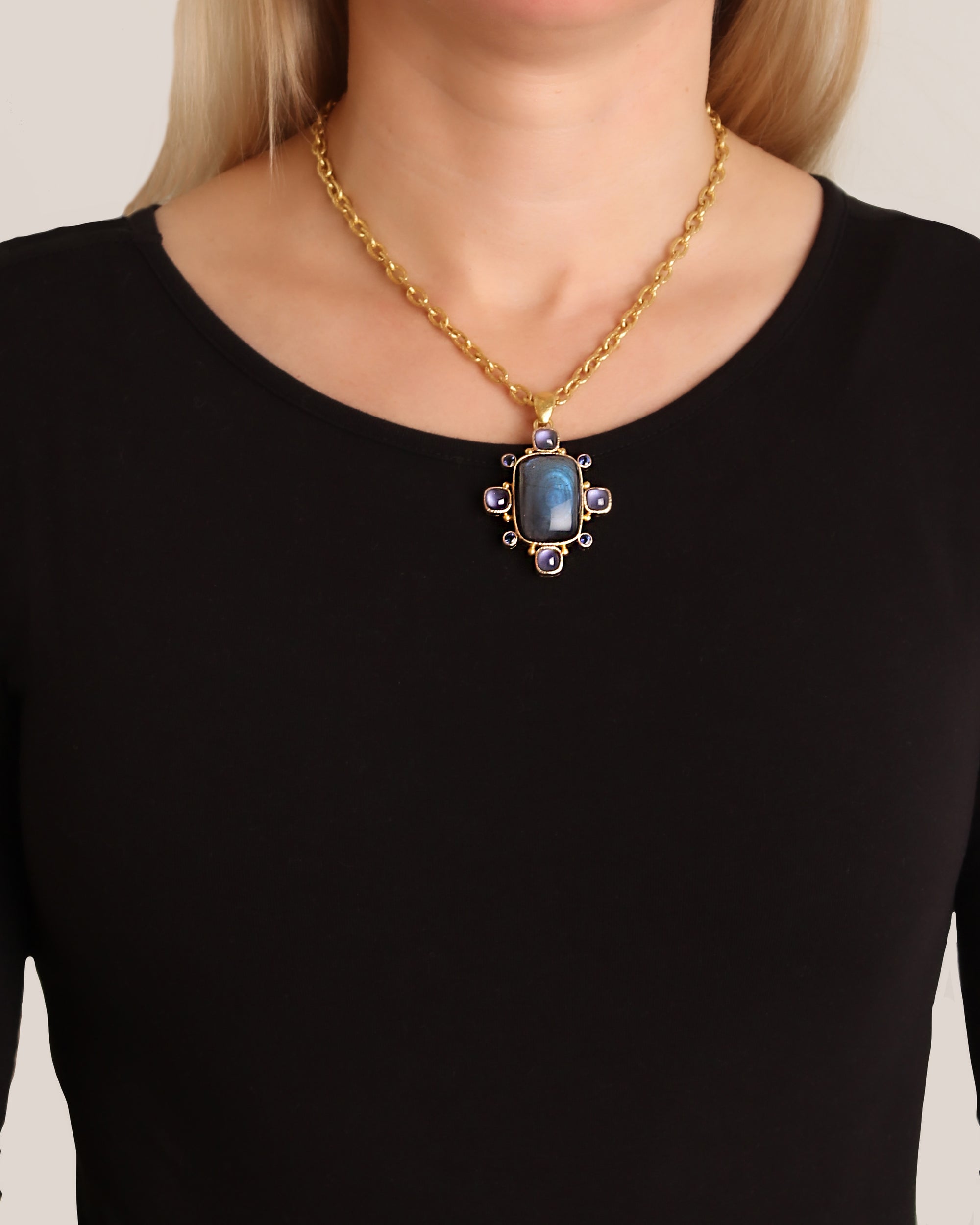 Labradorite, Iolite and Sapphire Brooch/Pendant