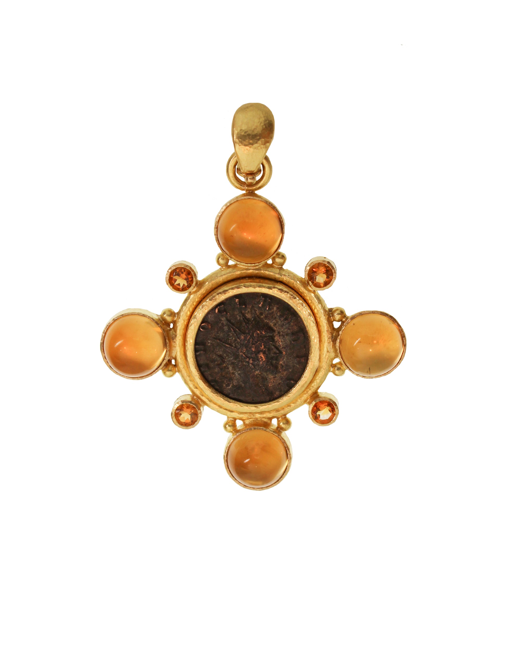 Ancient Roman Bronze Coin with Citrine Brooch/Pendant