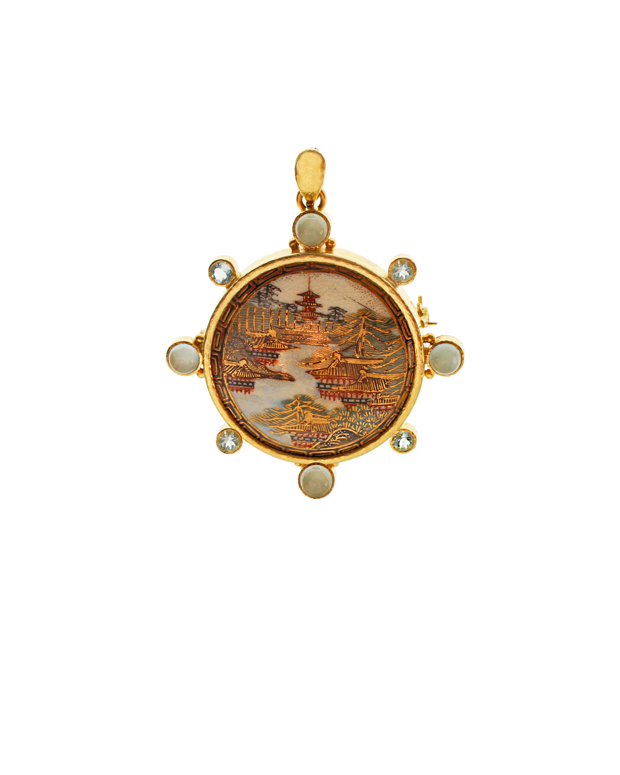 Satsuma 'Boat House on River' Brooch