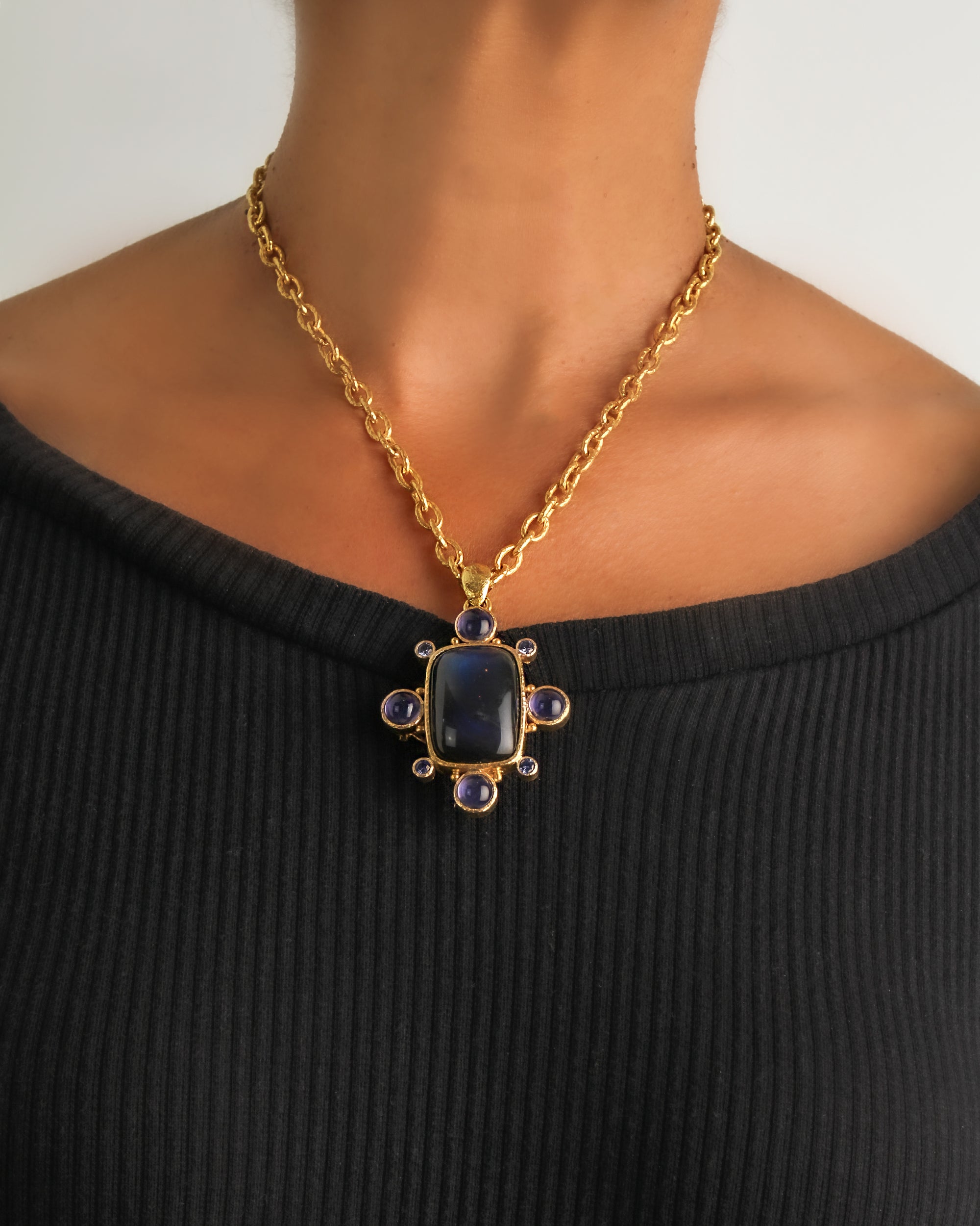 Labradorite,Iolite, & Blue Sapphire Brooch/Pendant