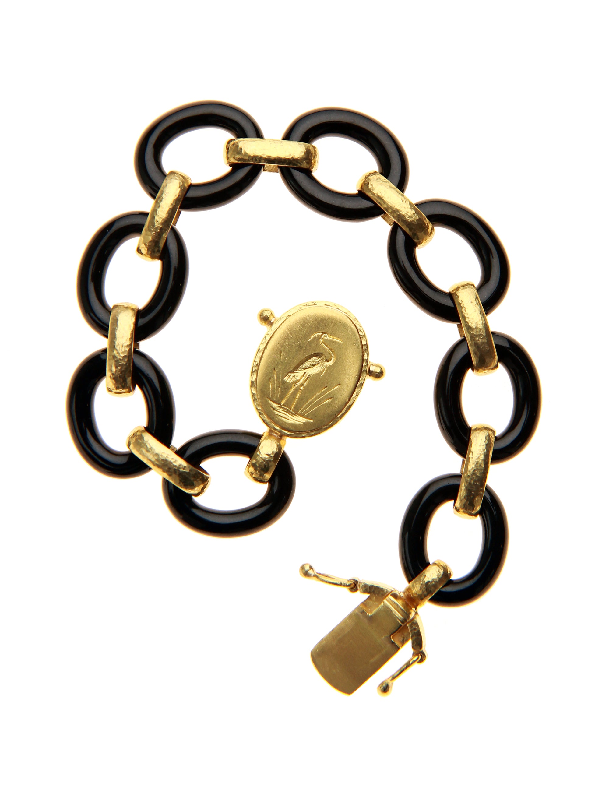 Black Jade Link Bracelet with 'Crane' Clasp