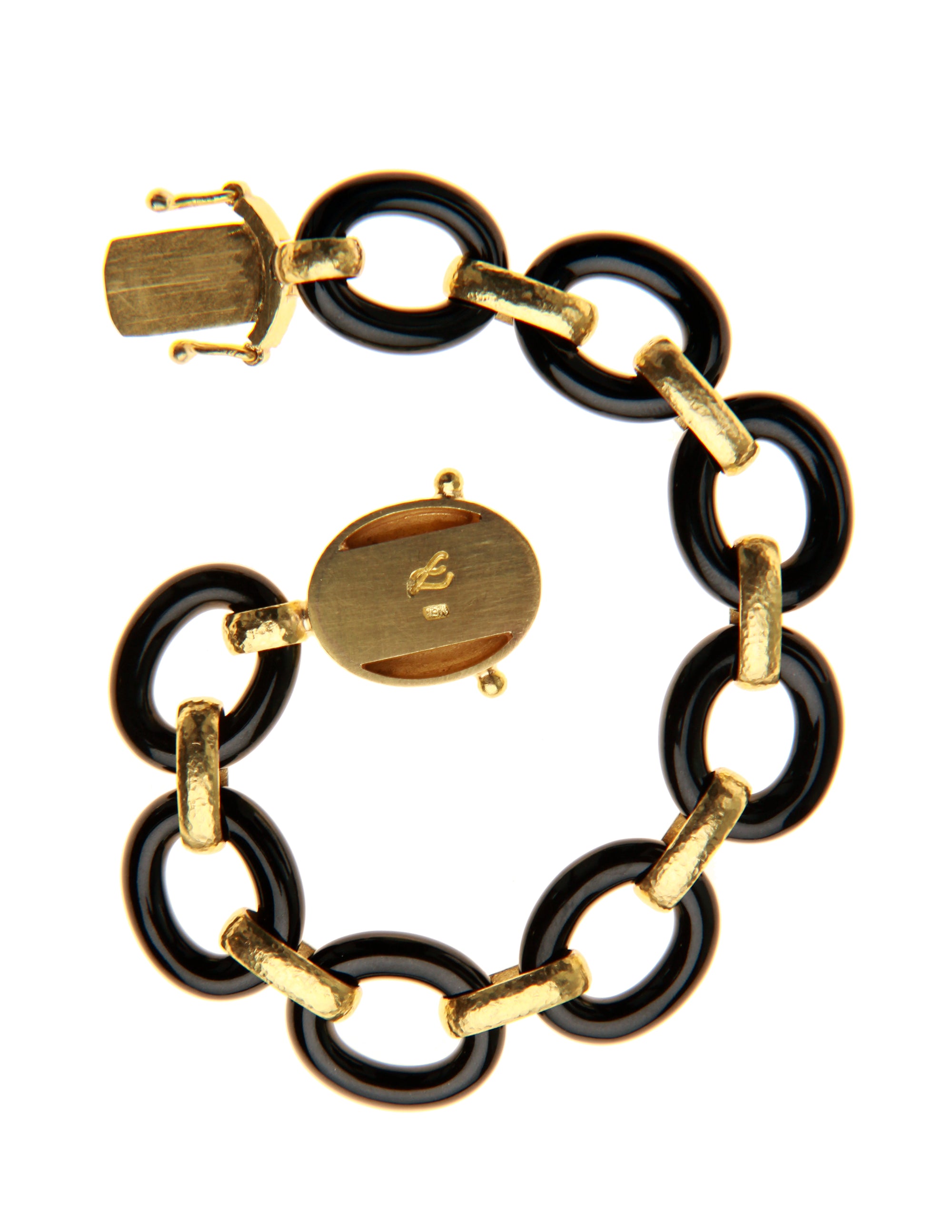 Black Jade Link Bracelet with 'Crane' Clasp