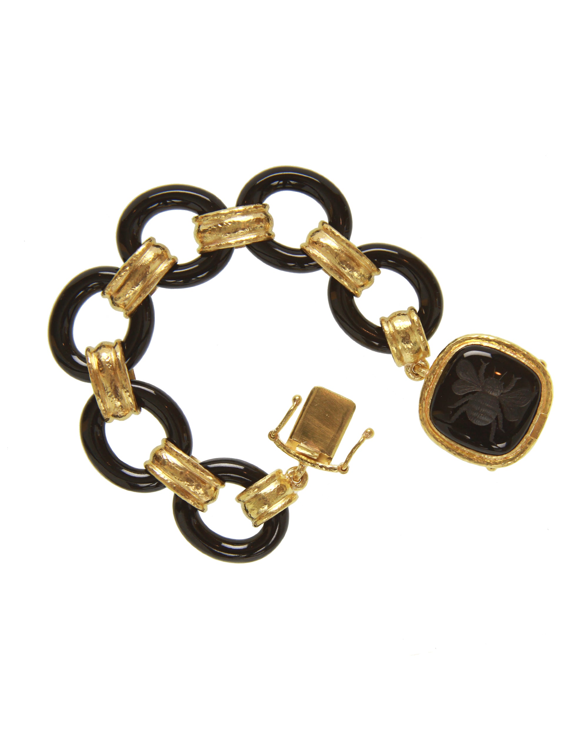 Black Jade Link Bracelet with Onyx 'Bee' Clasp
