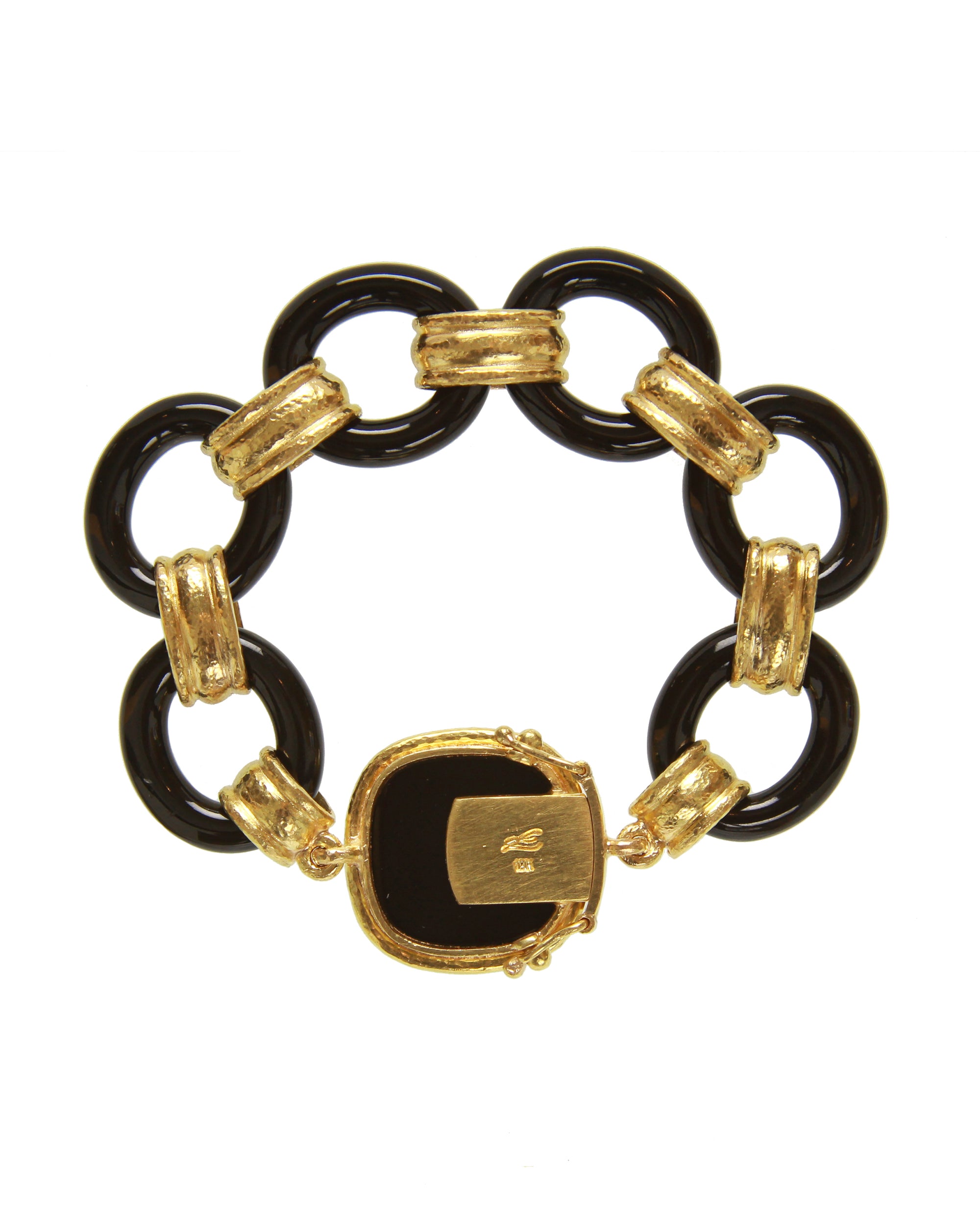 Black Jade Link Bracelet with Onyx 'Bee' Clasp