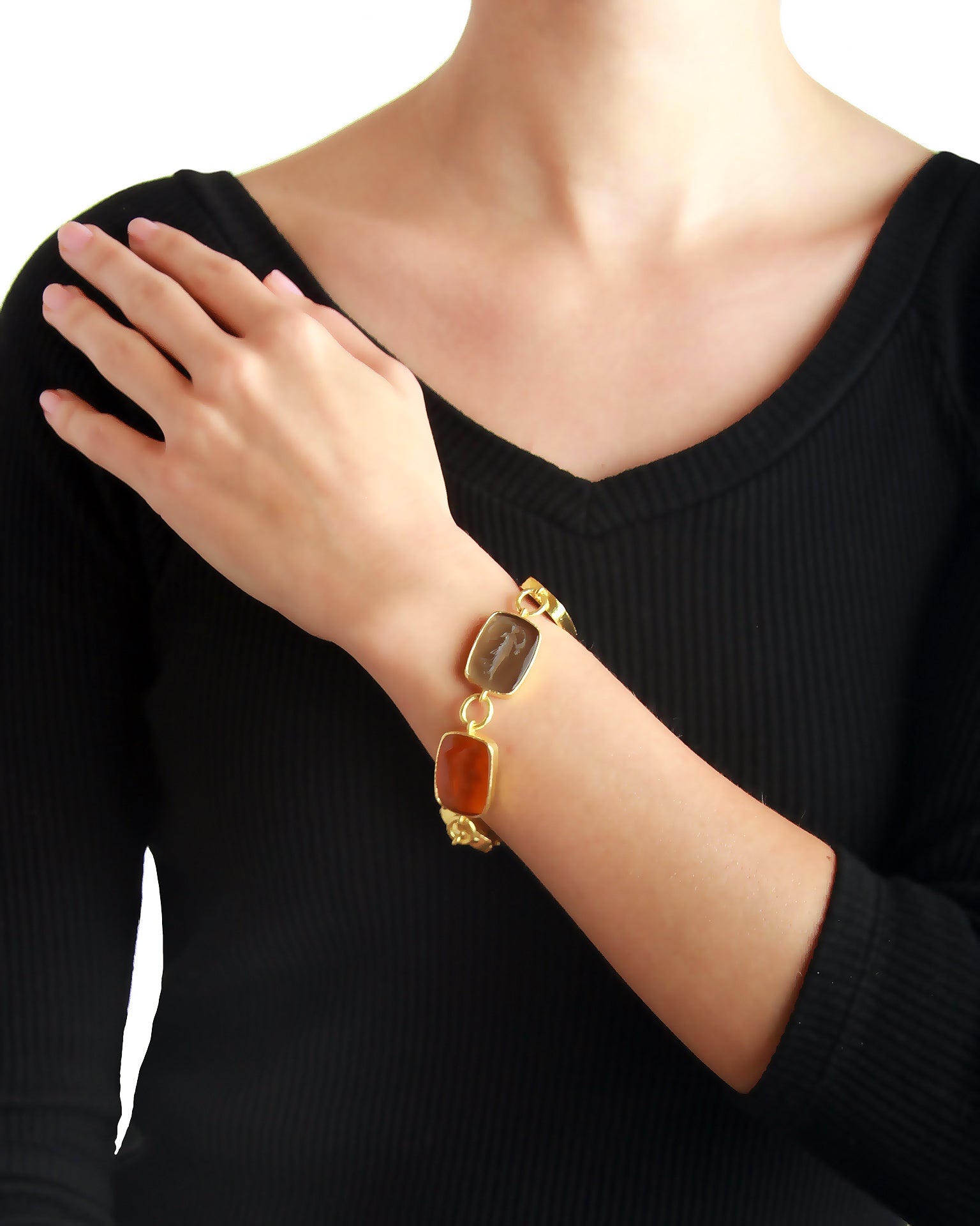 Neutral Venetian Glass Intaglio 'Muse' Bracelet