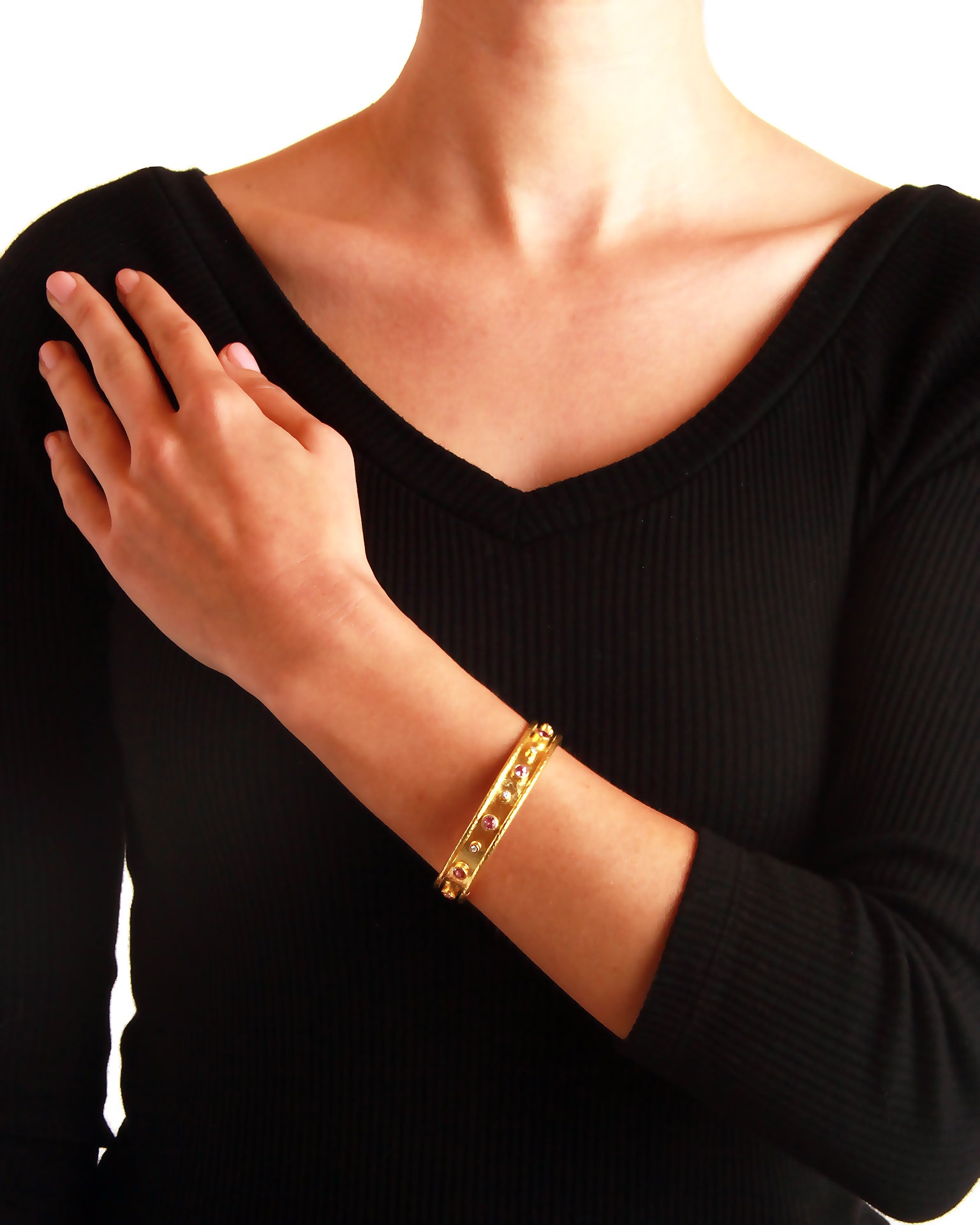 Pink Sapphire and Diamond Bangle