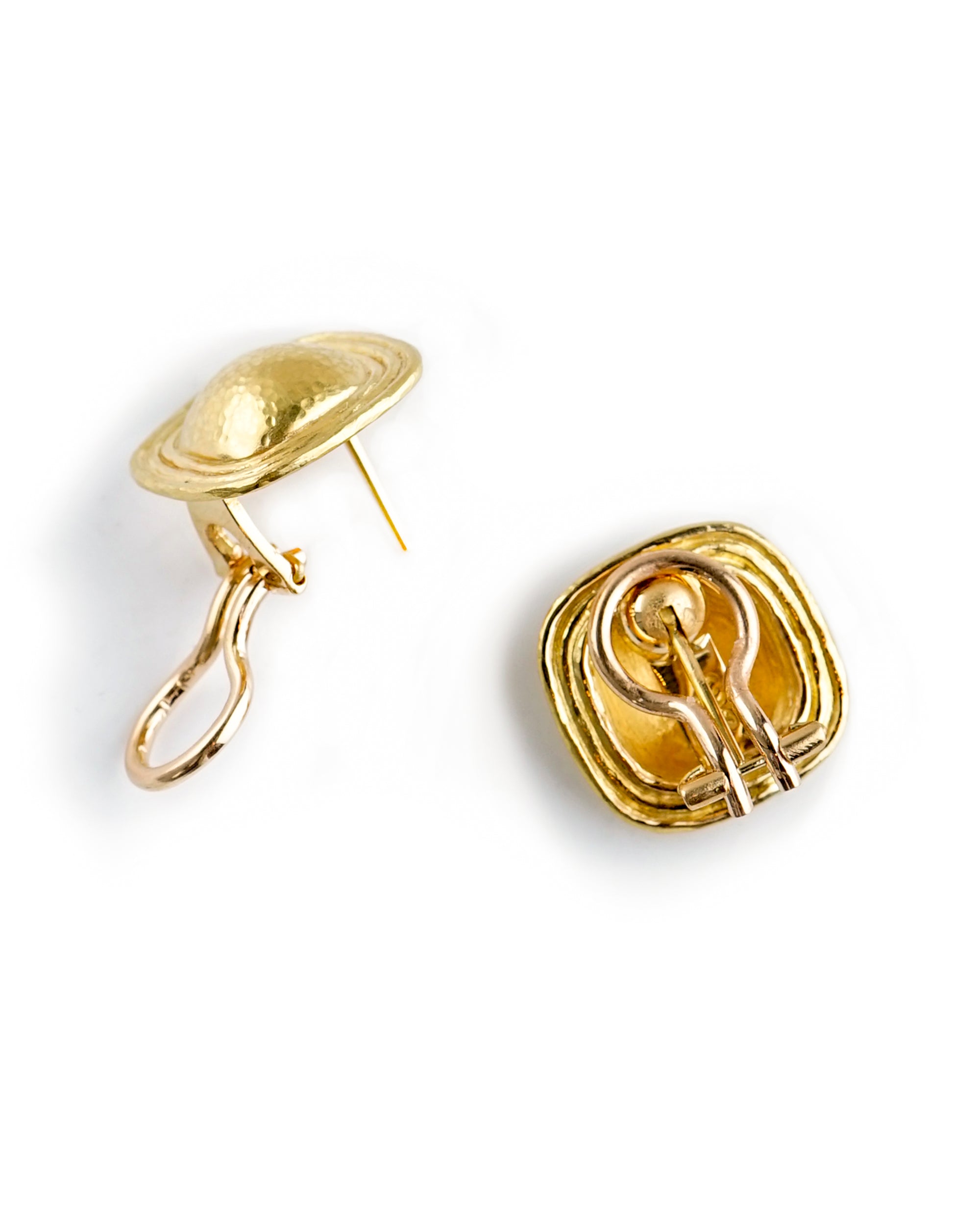 Square Gold Dome with Flat Ridge Bezel Earrings