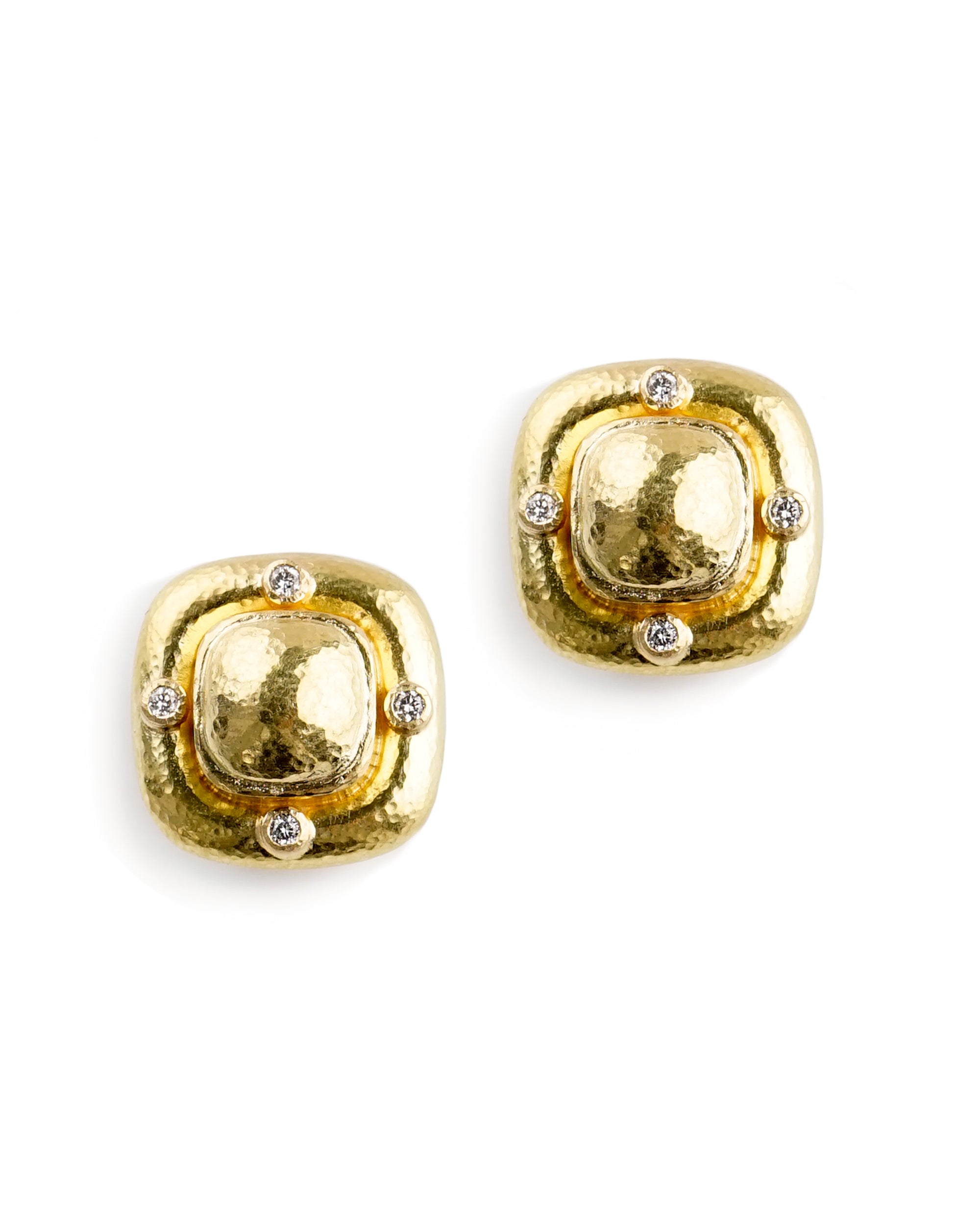Square Gold Dome and Diamond Earrings