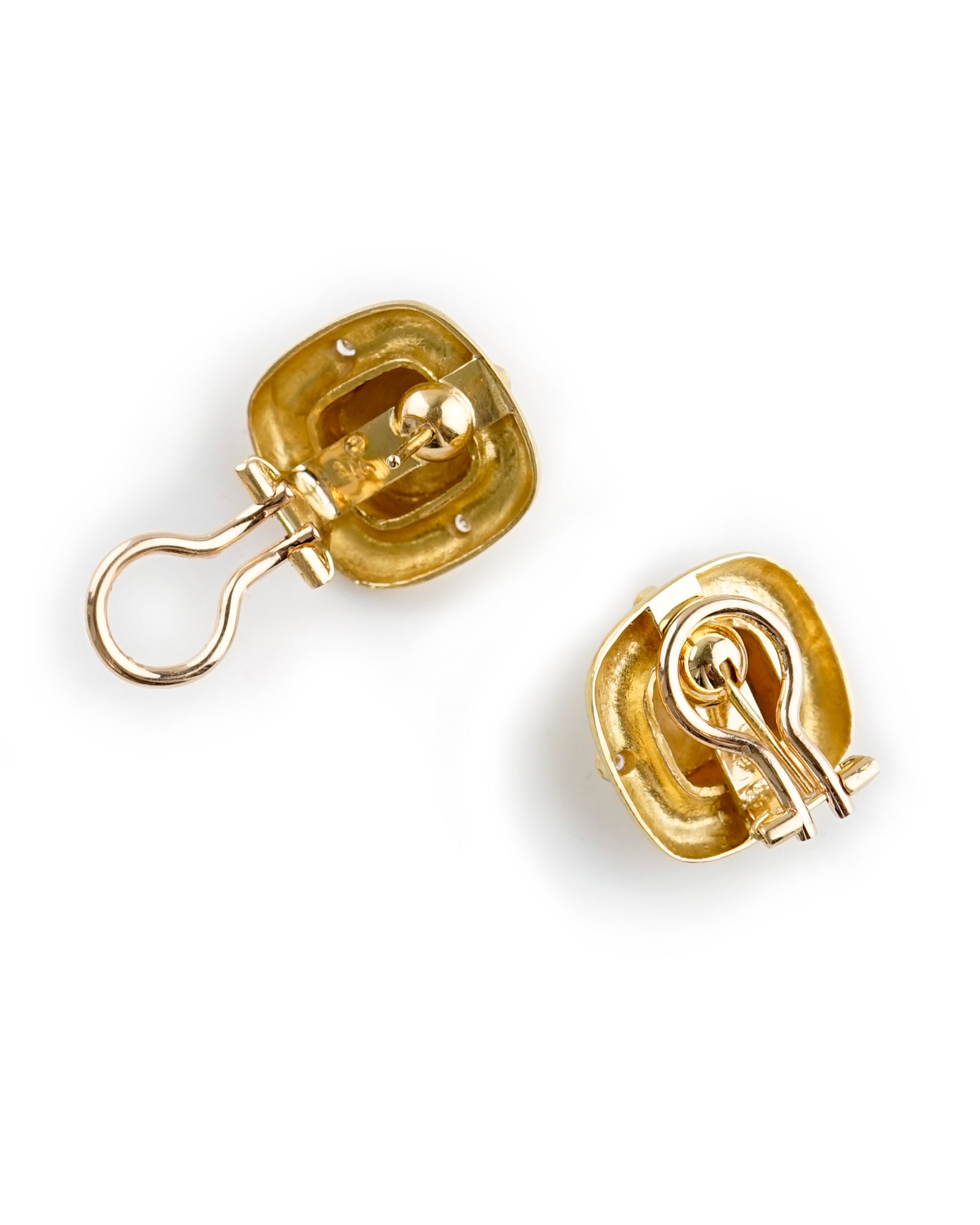 Square Gold Dome and Diamond Earrings