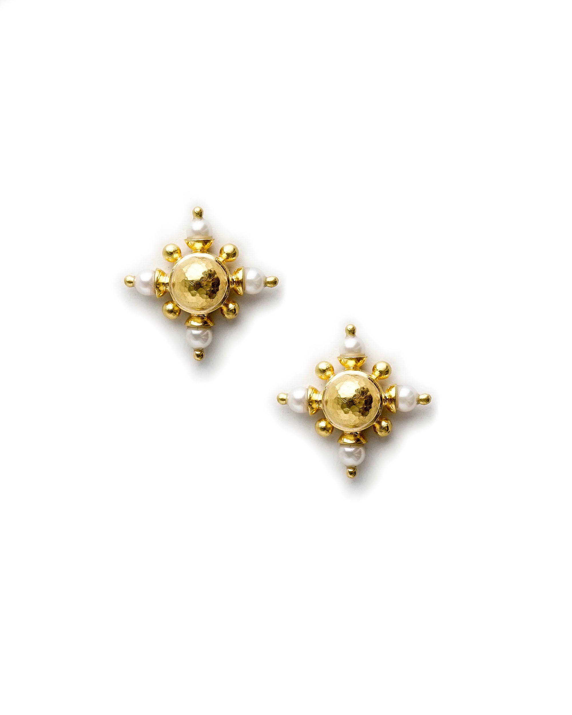 Gold and Pearl Stud Earrings