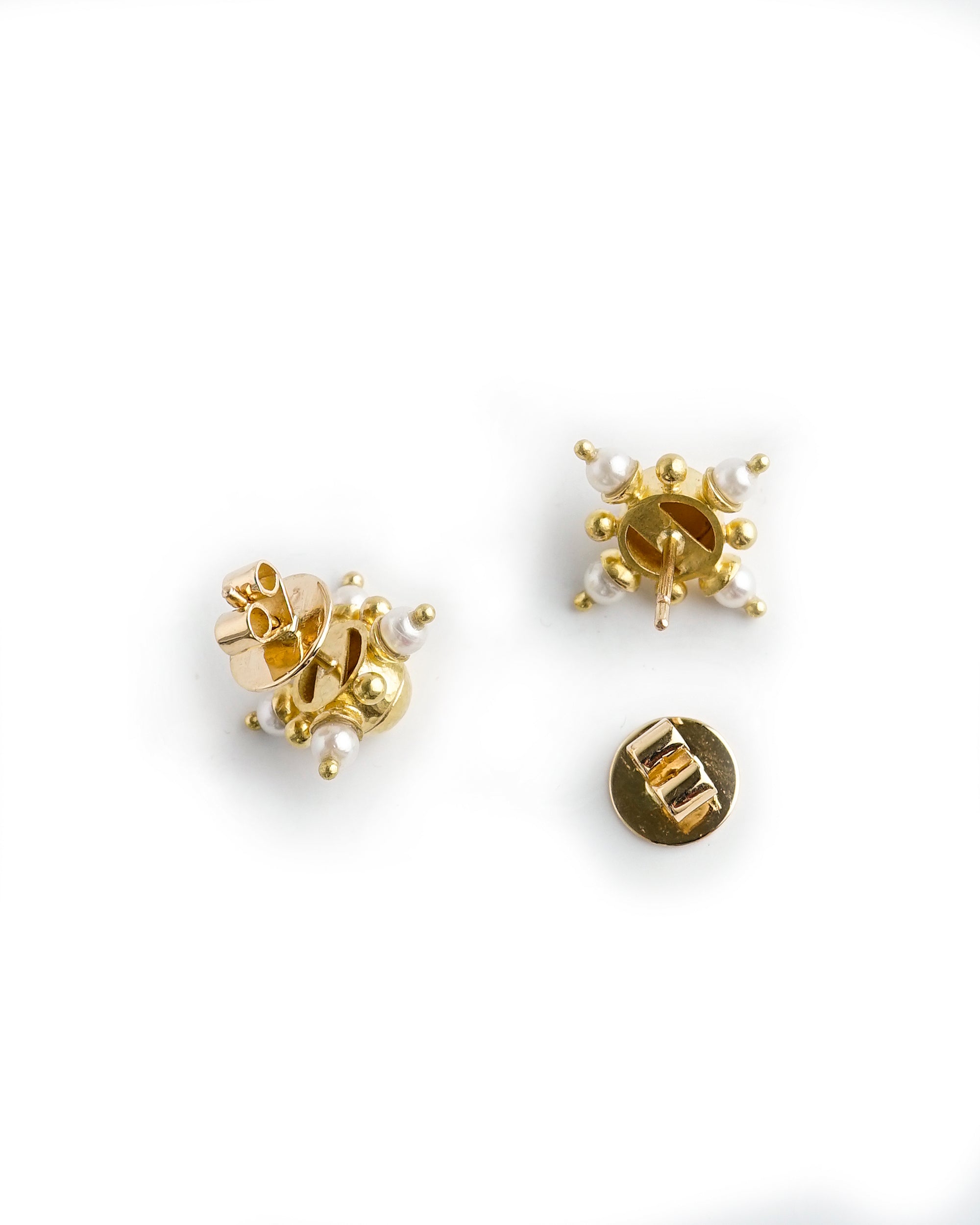Gold and Pearl Stud Earrings