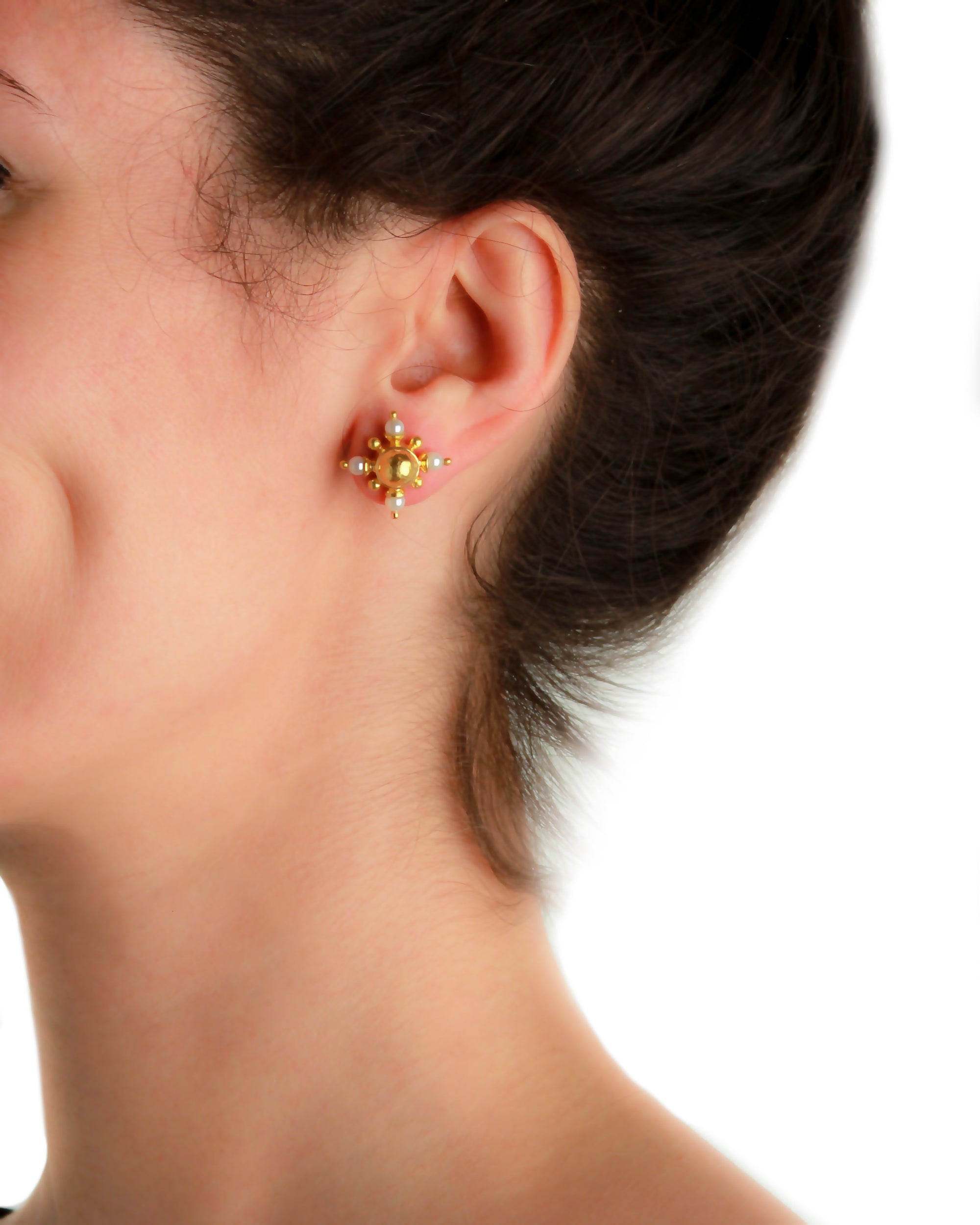 Gold and Pearl Stud Earrings