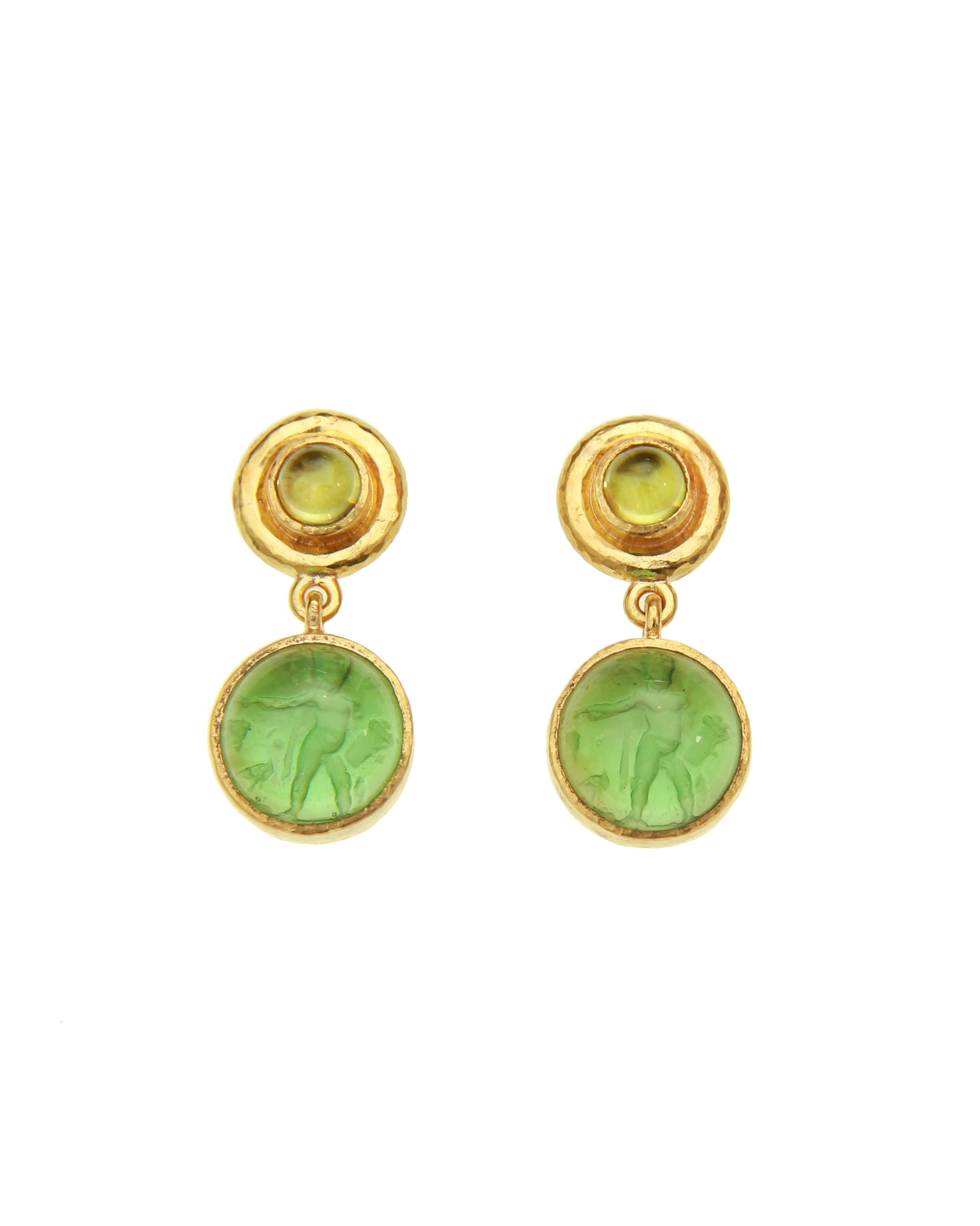 Green 'Cabochon Putto and Duck' Earrings