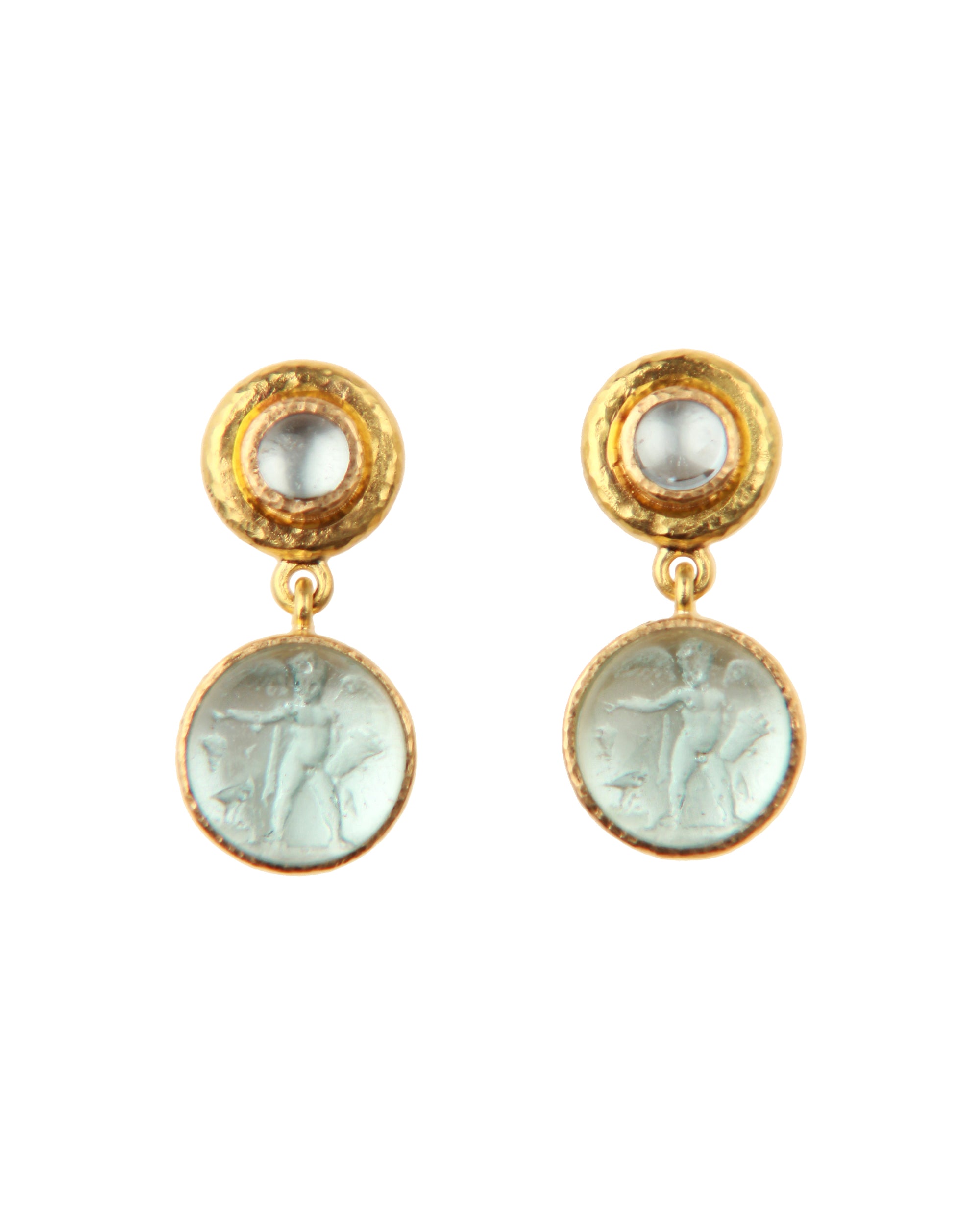 Light Aqua 'Cabochon Putto and Duck' Earrings
