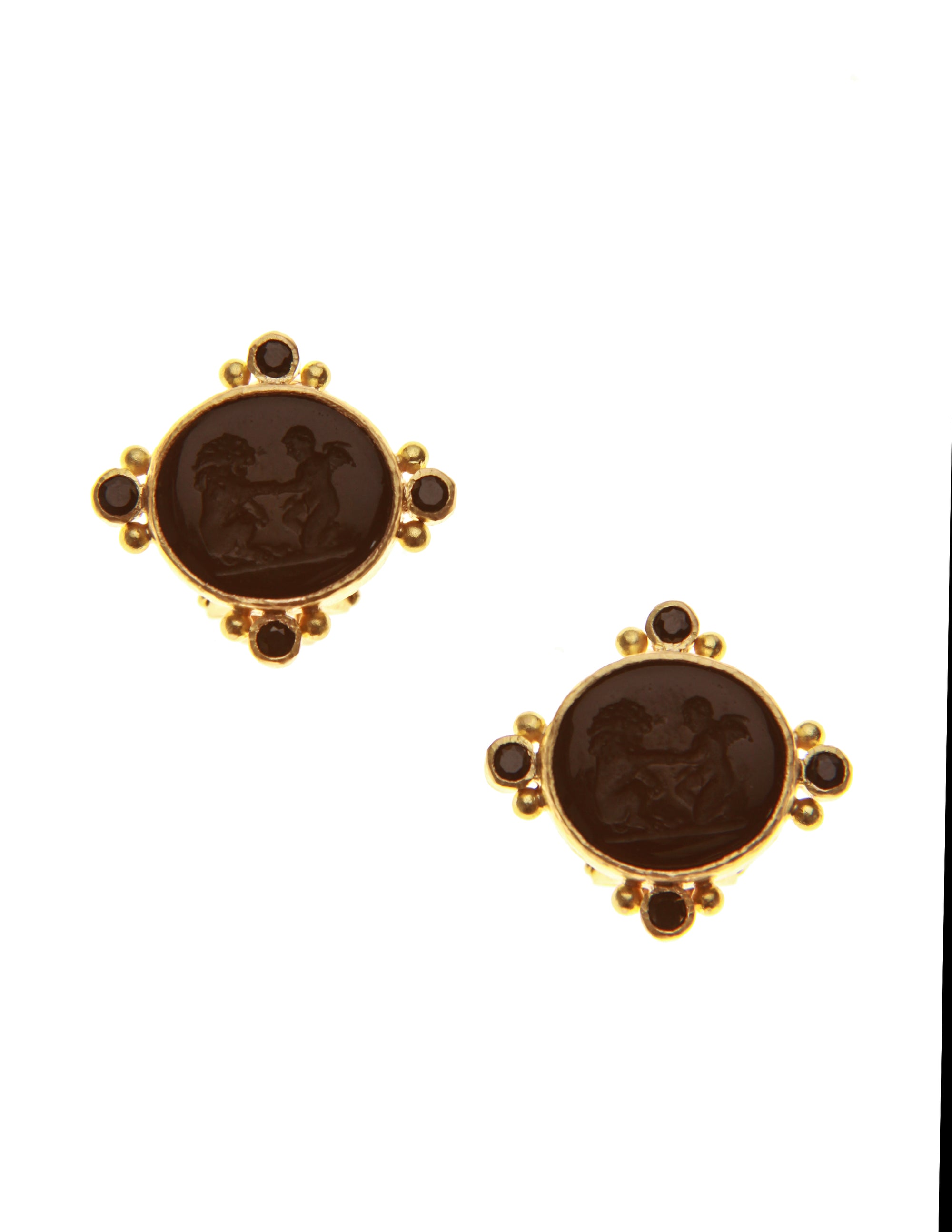 Black 'Lion and Putto' Earrings