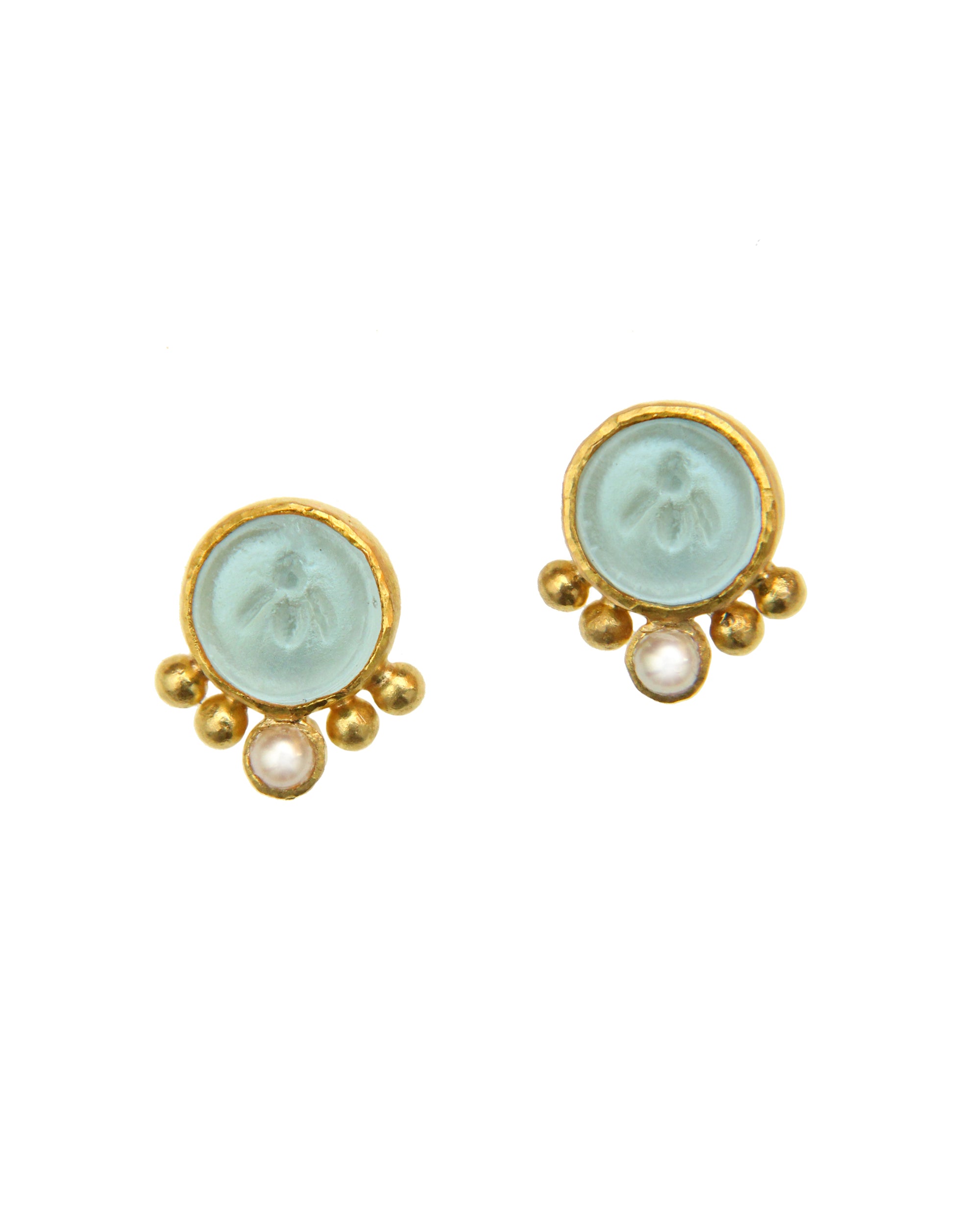 Light Aqua 'Tiny Bee' Stud Earrings