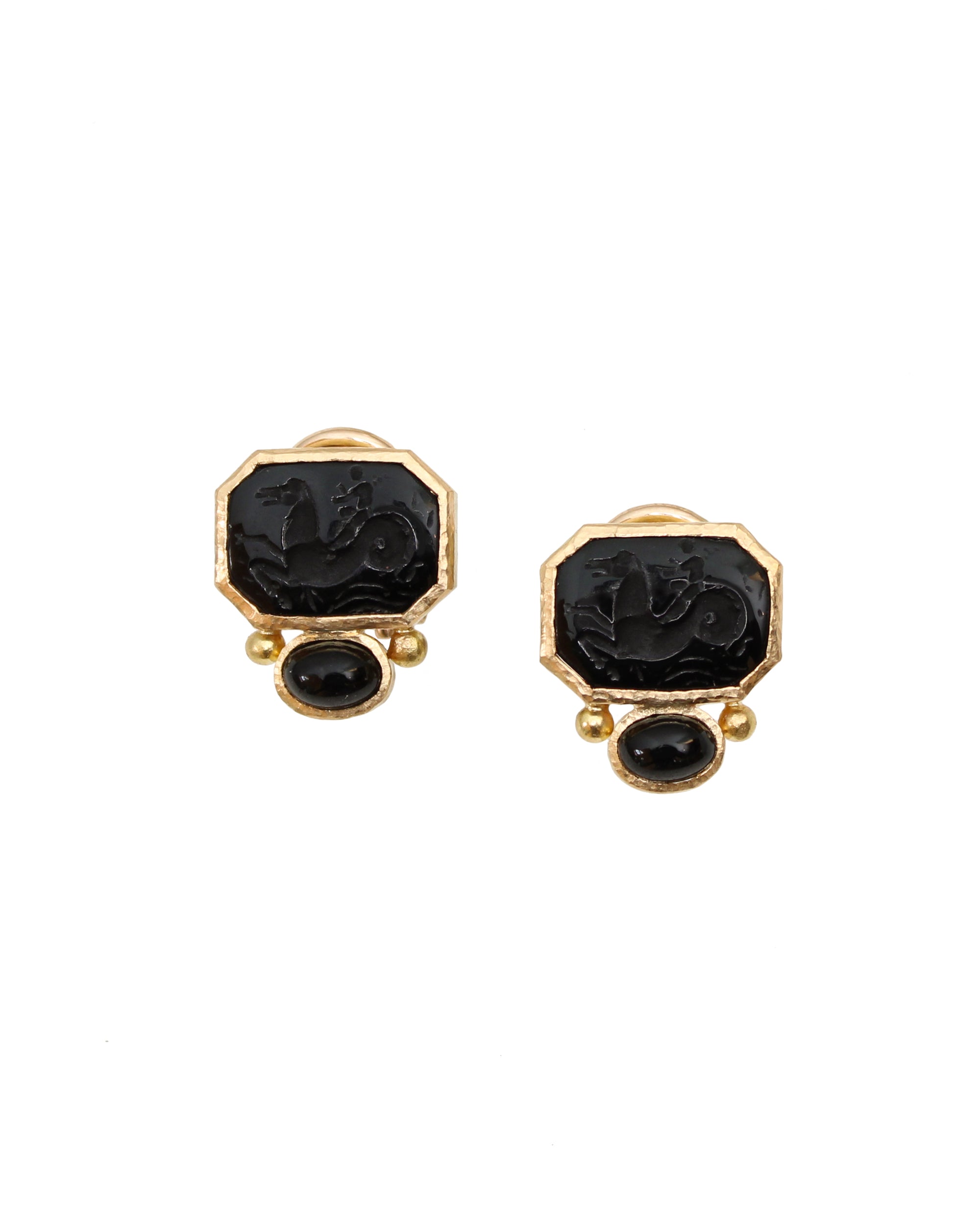 Black 'Cherub with Seahorse' Earrings