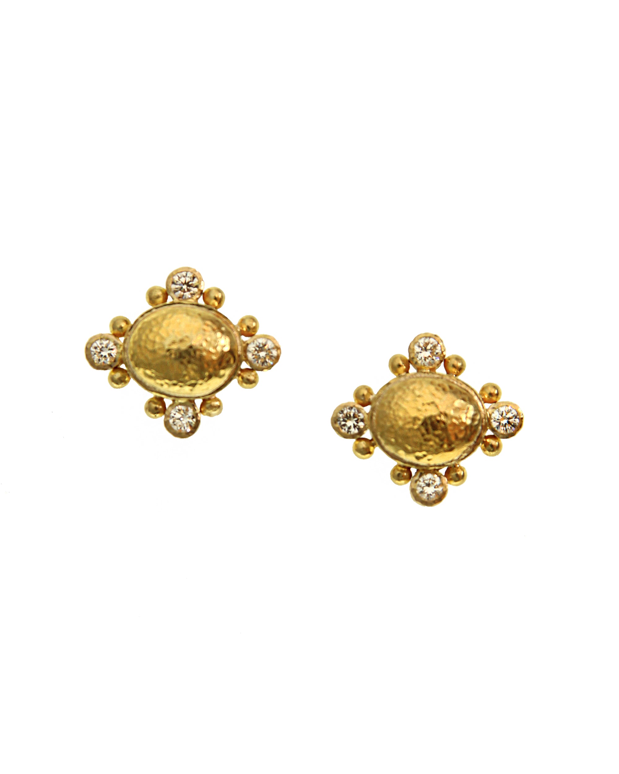 Gold Dome with Diamonds Stud Earrings