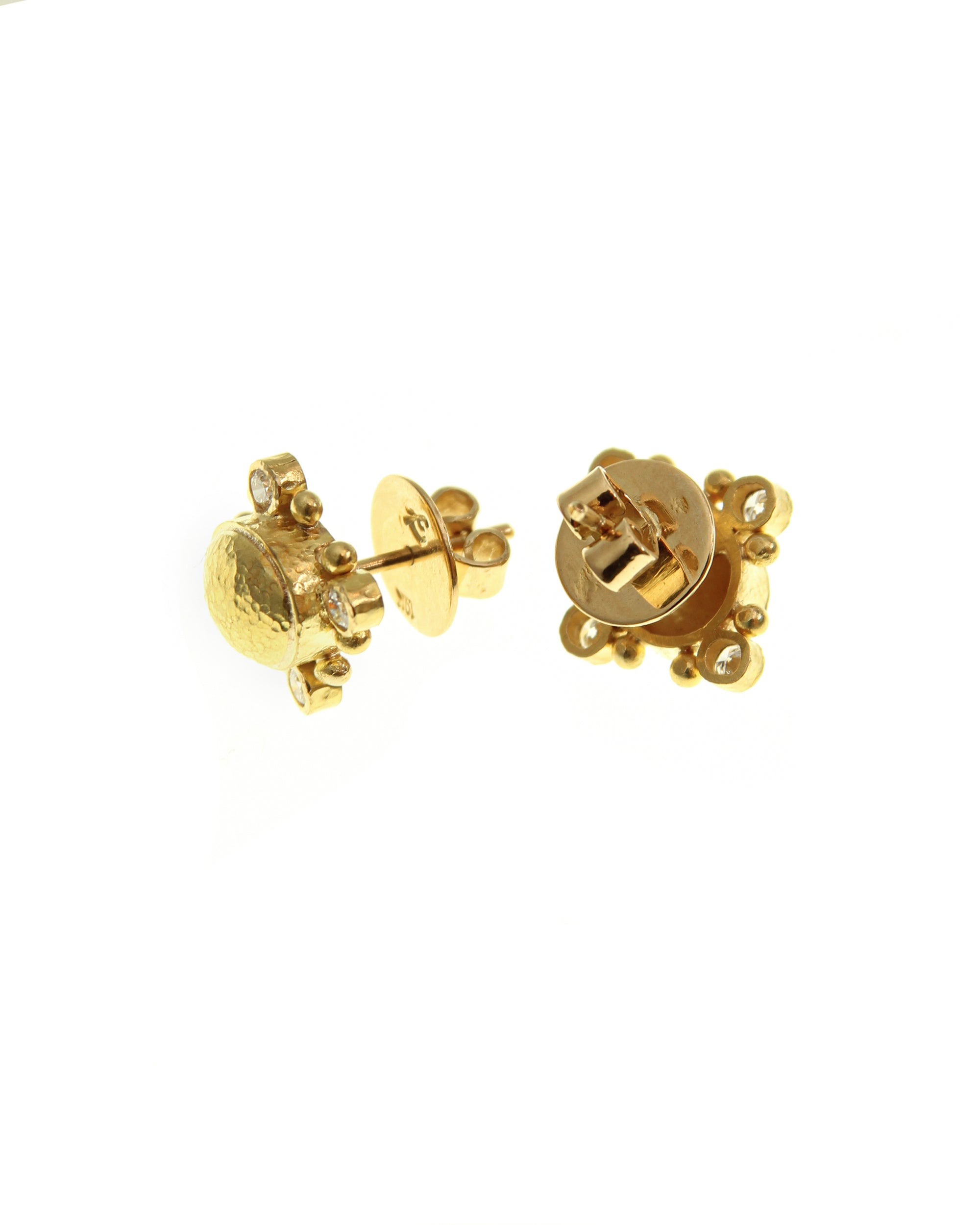 Gold Dome with Diamonds Stud Earrings