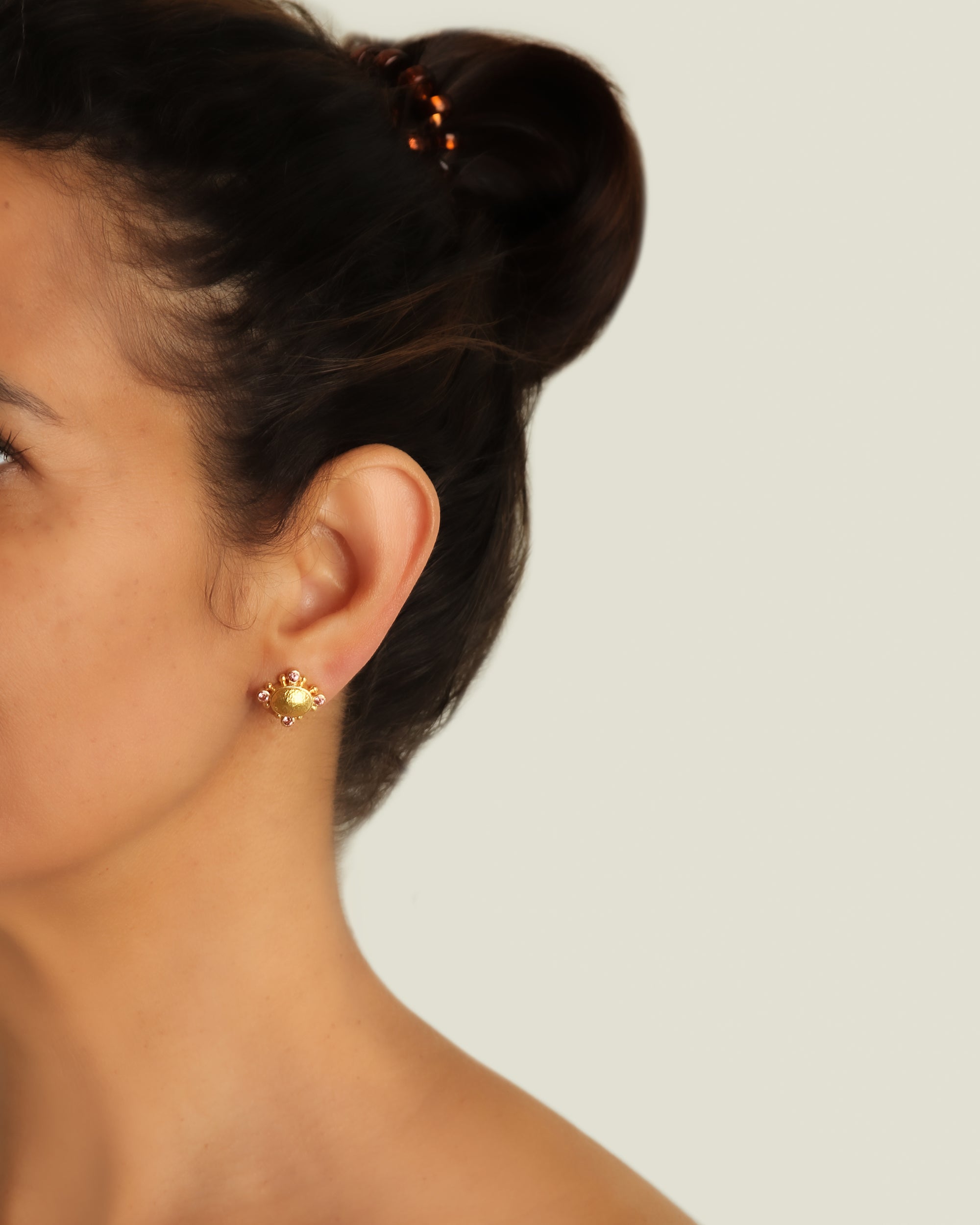 Gold Dome with Diamonds Stud Earrings