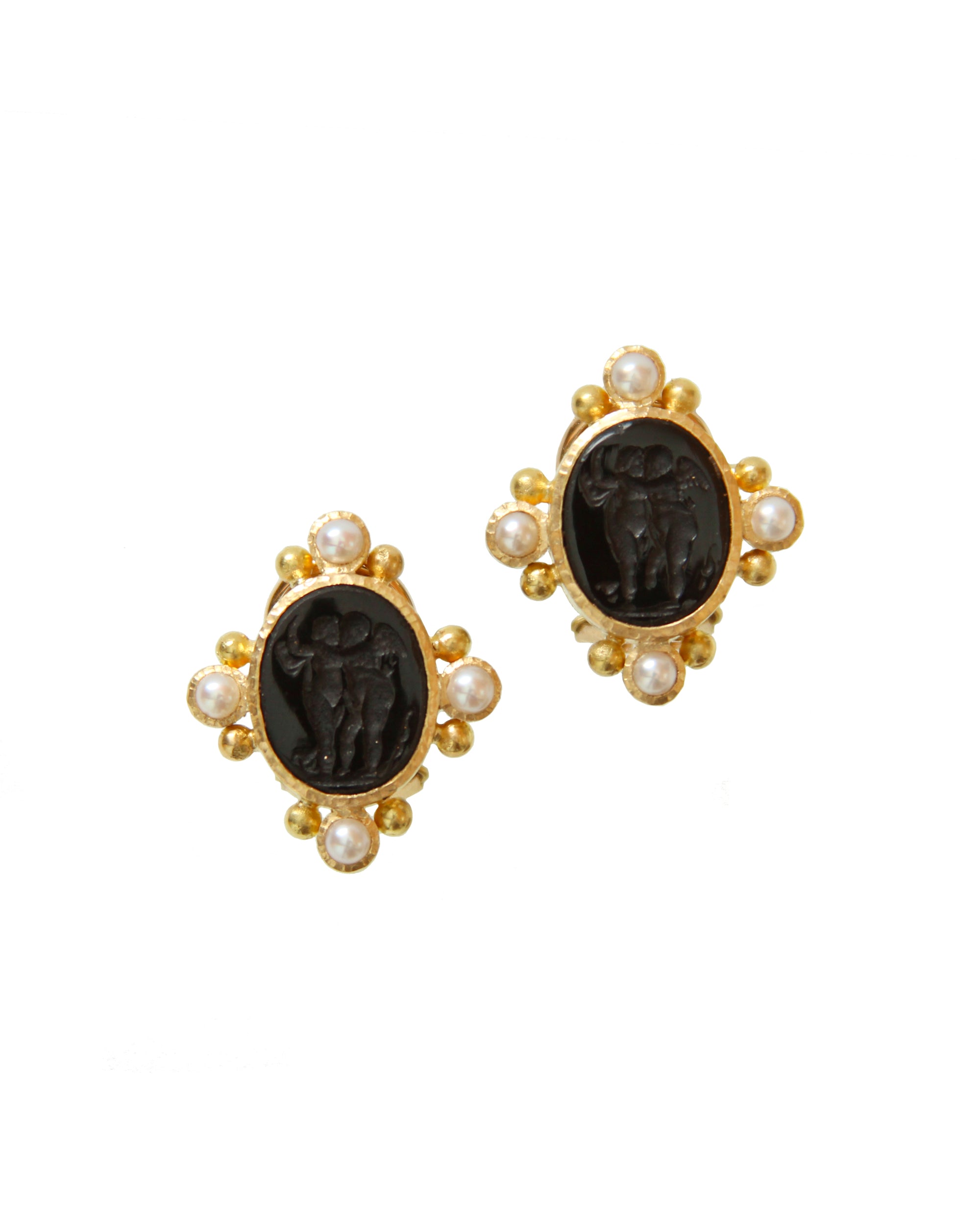 Black 'Cherub Twins' and Pearl Earrings