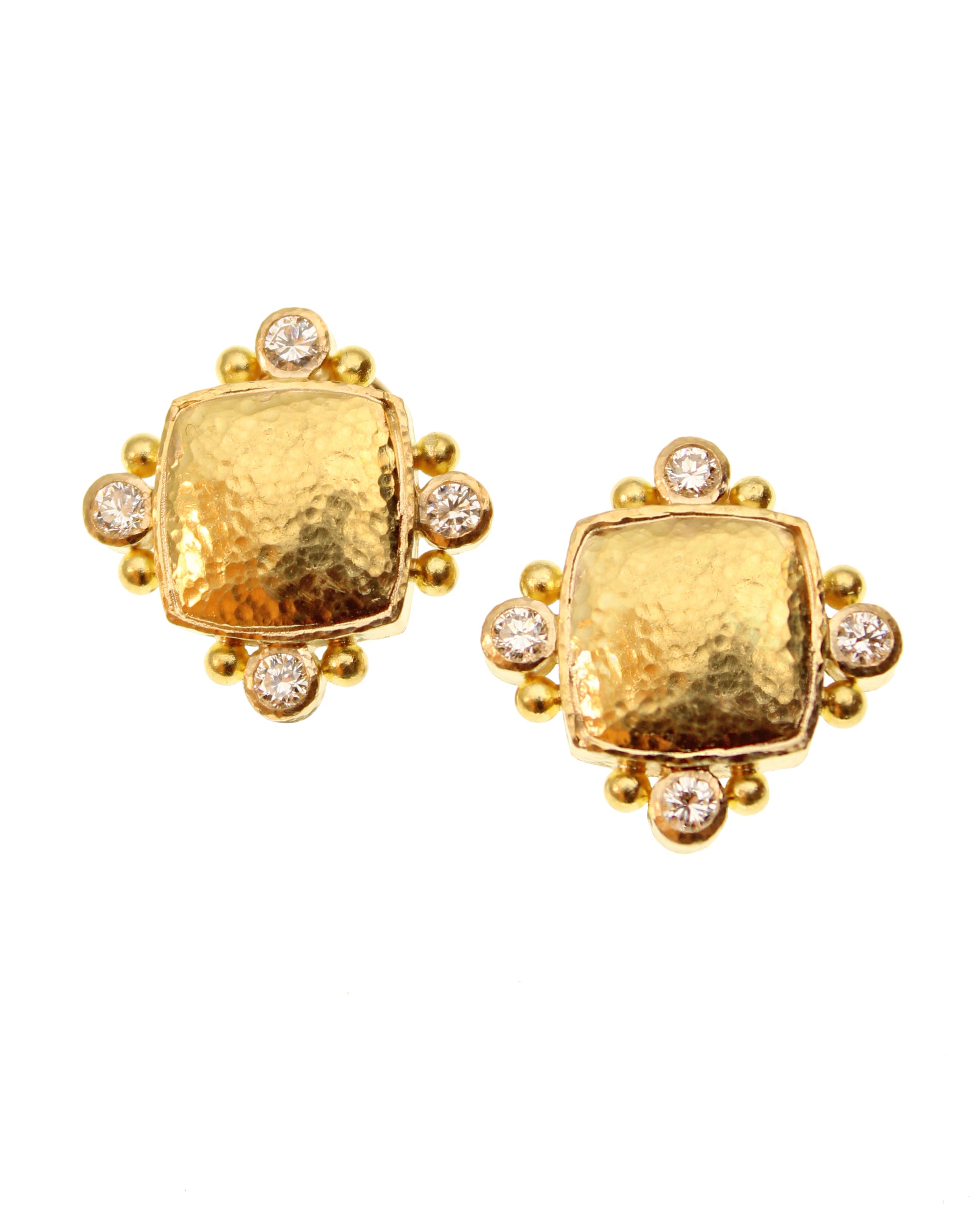 Shallow Gold Squares and Diamond Earrings
