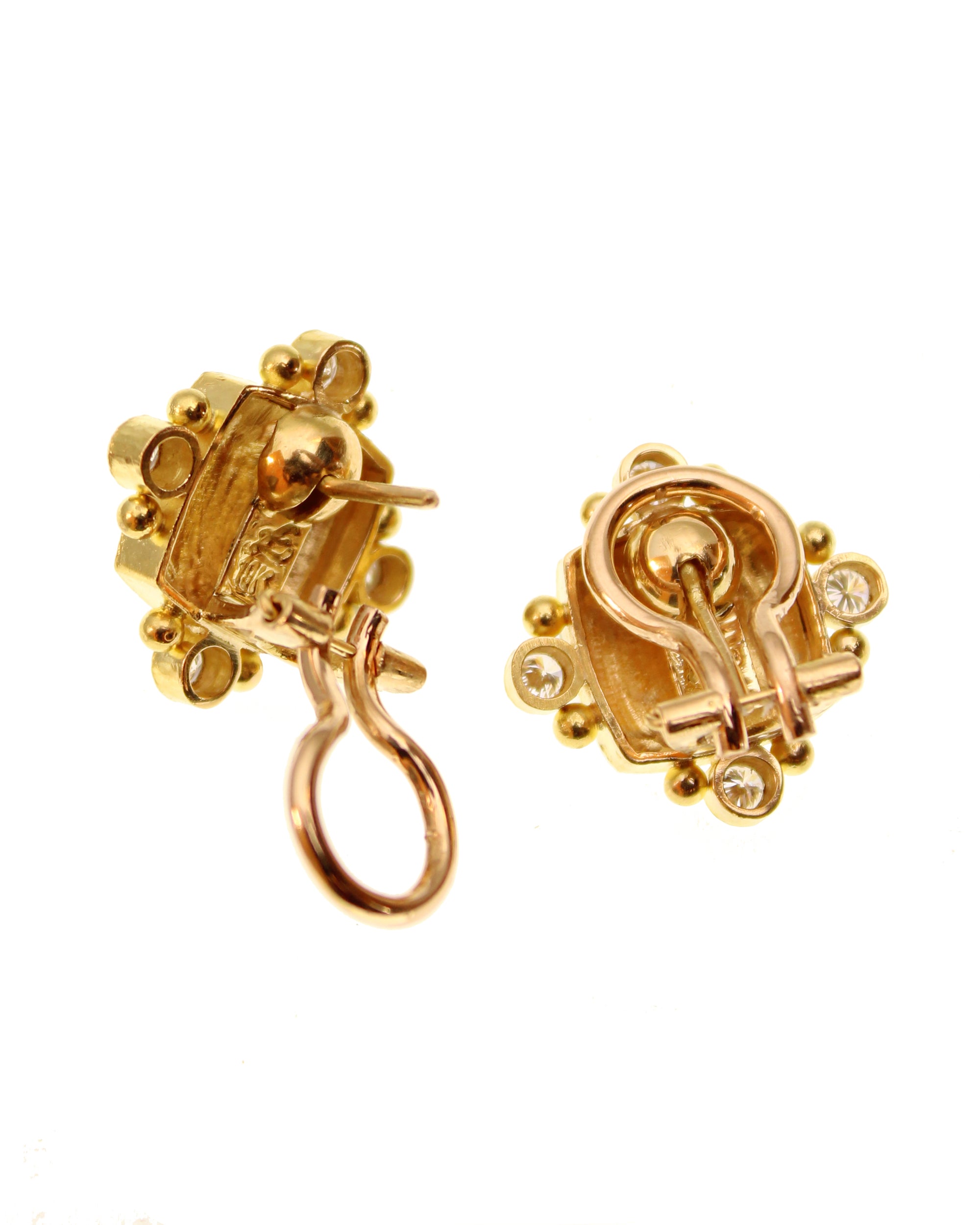 Shallow Gold Squares and Diamond Earrings