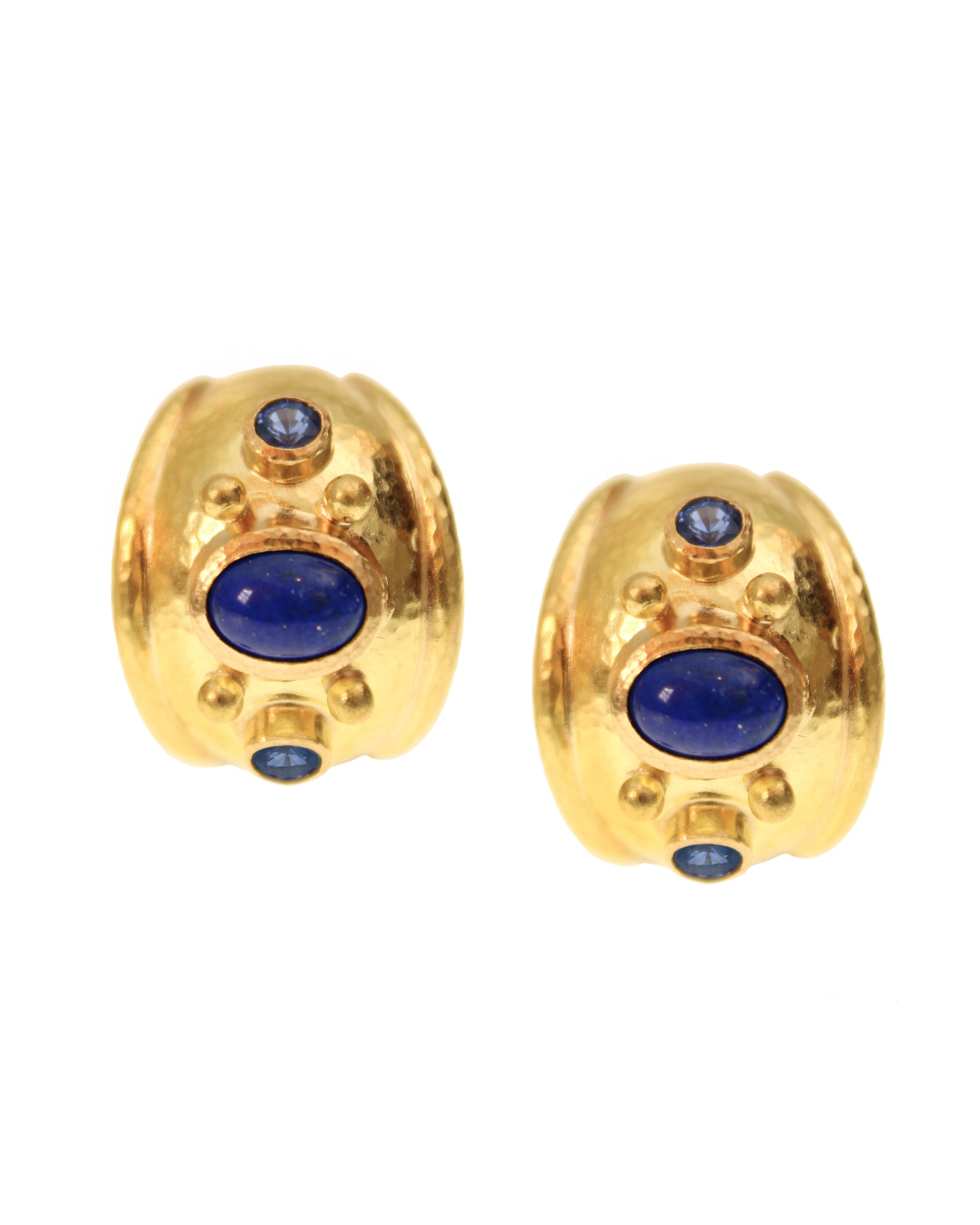 Lapis and Blue Sapphire Small Puff Earrings