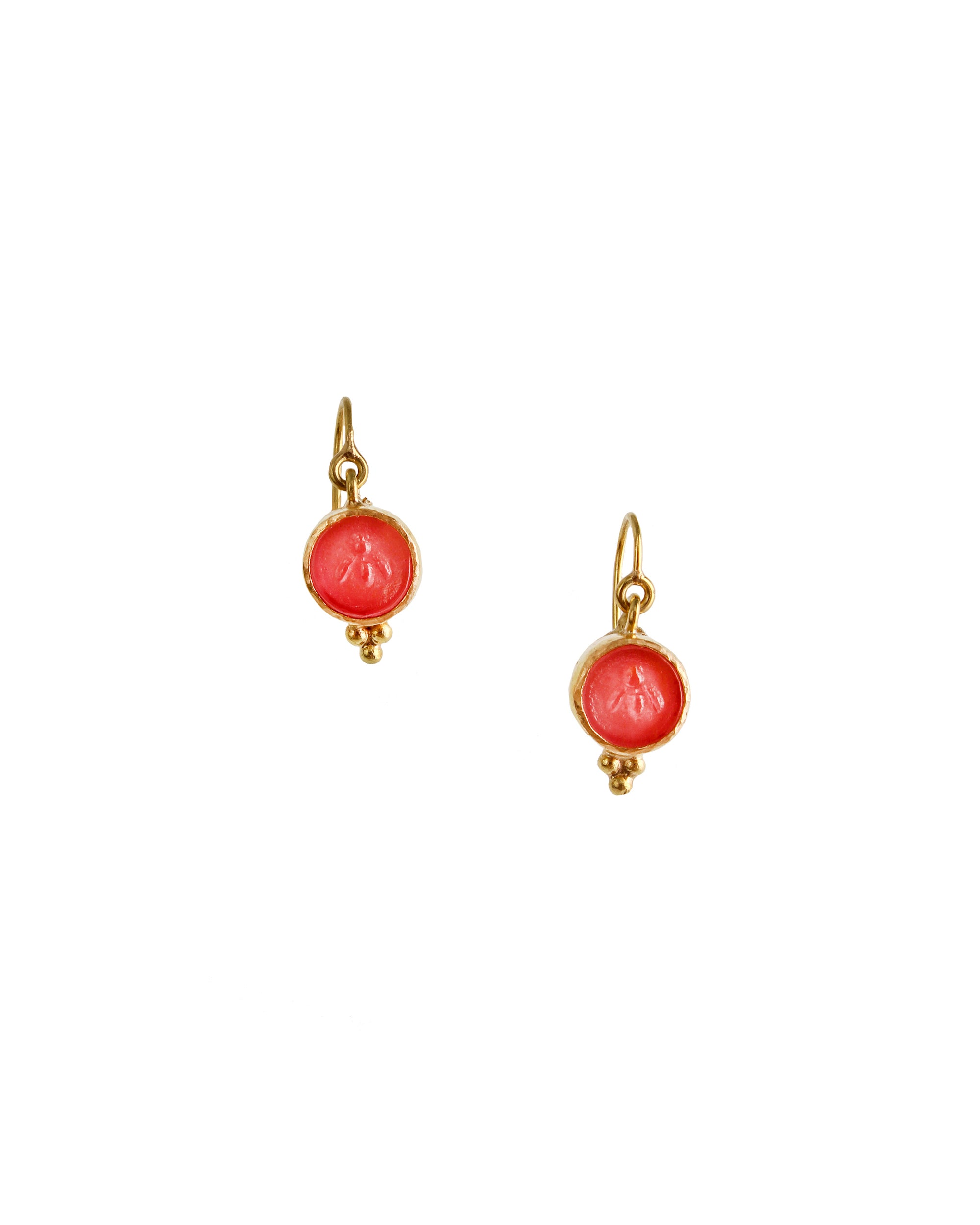 Pink Venetian Glass Intaglio 'Tiny Bee' Earrings