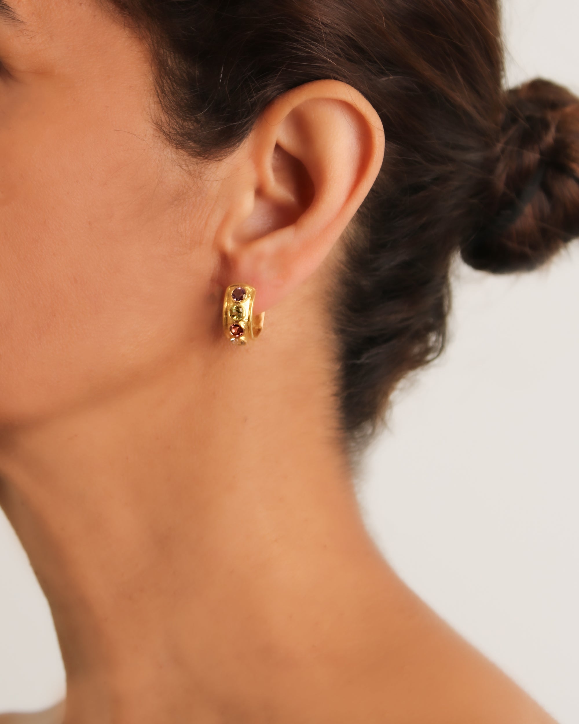 Amethyst, Peridot, Tourmaline and Aquamarine Hoops