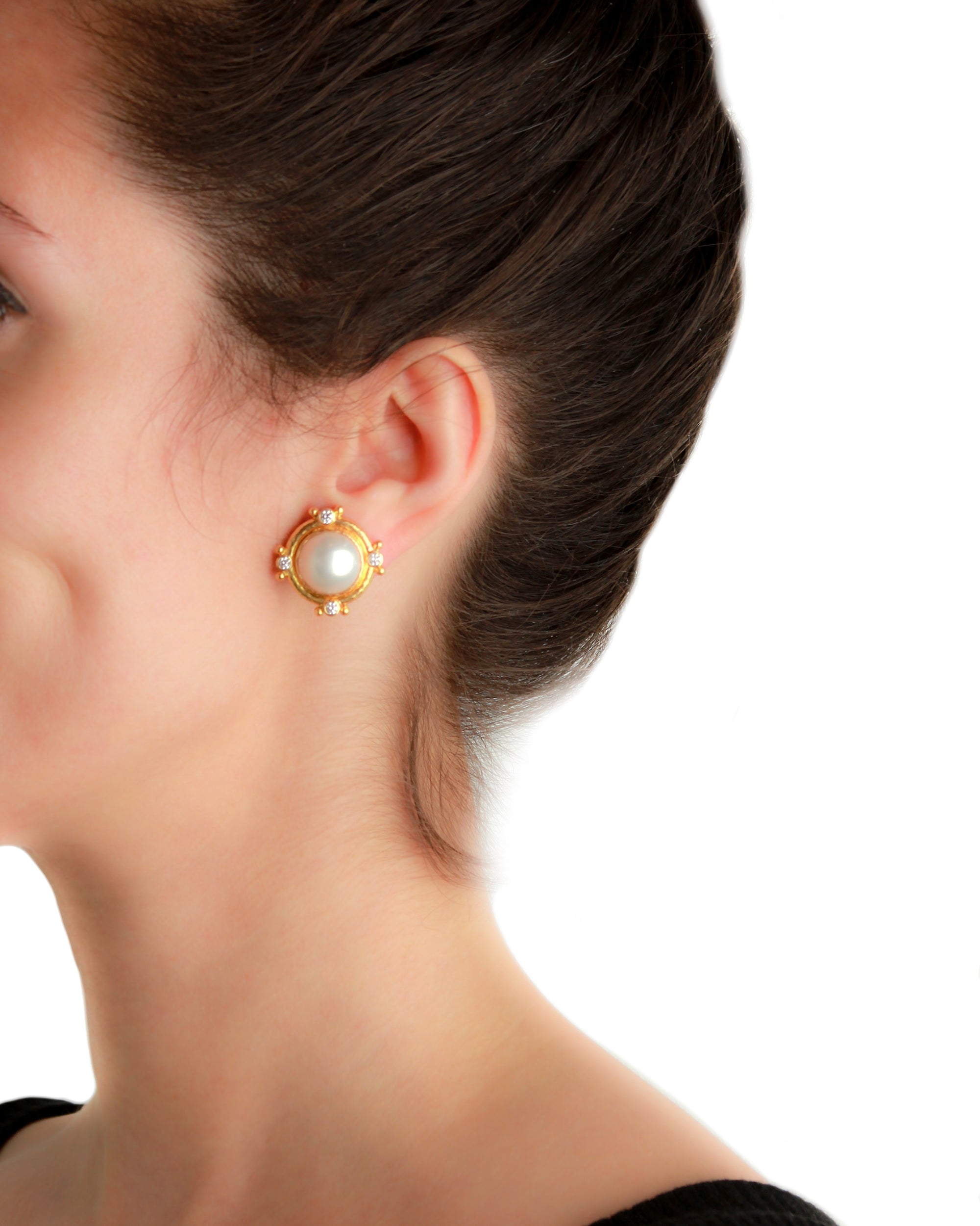 Mabe Pearl and Diamond Earrings