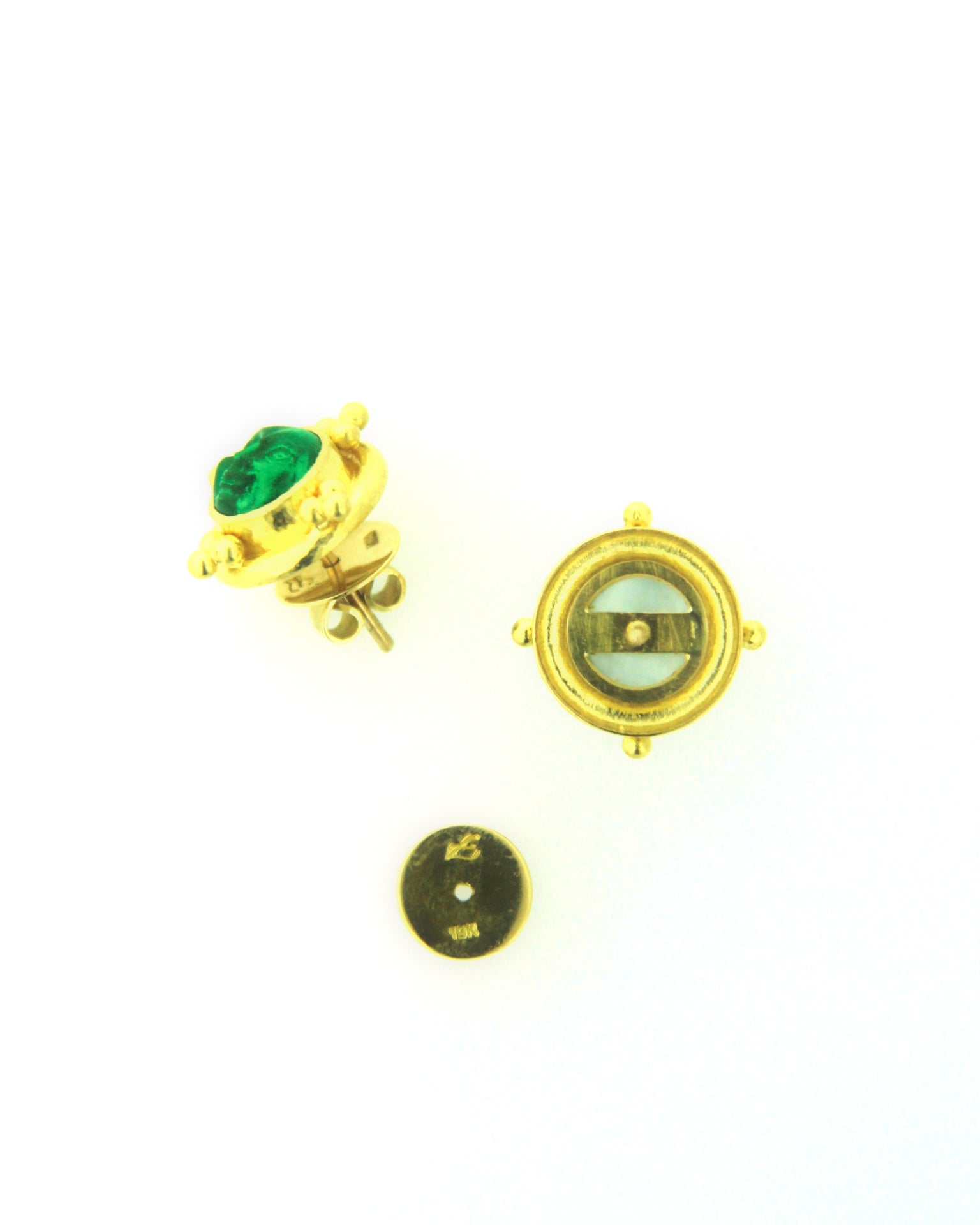 Green 'Man-in-the-Moon' Stud Earrings