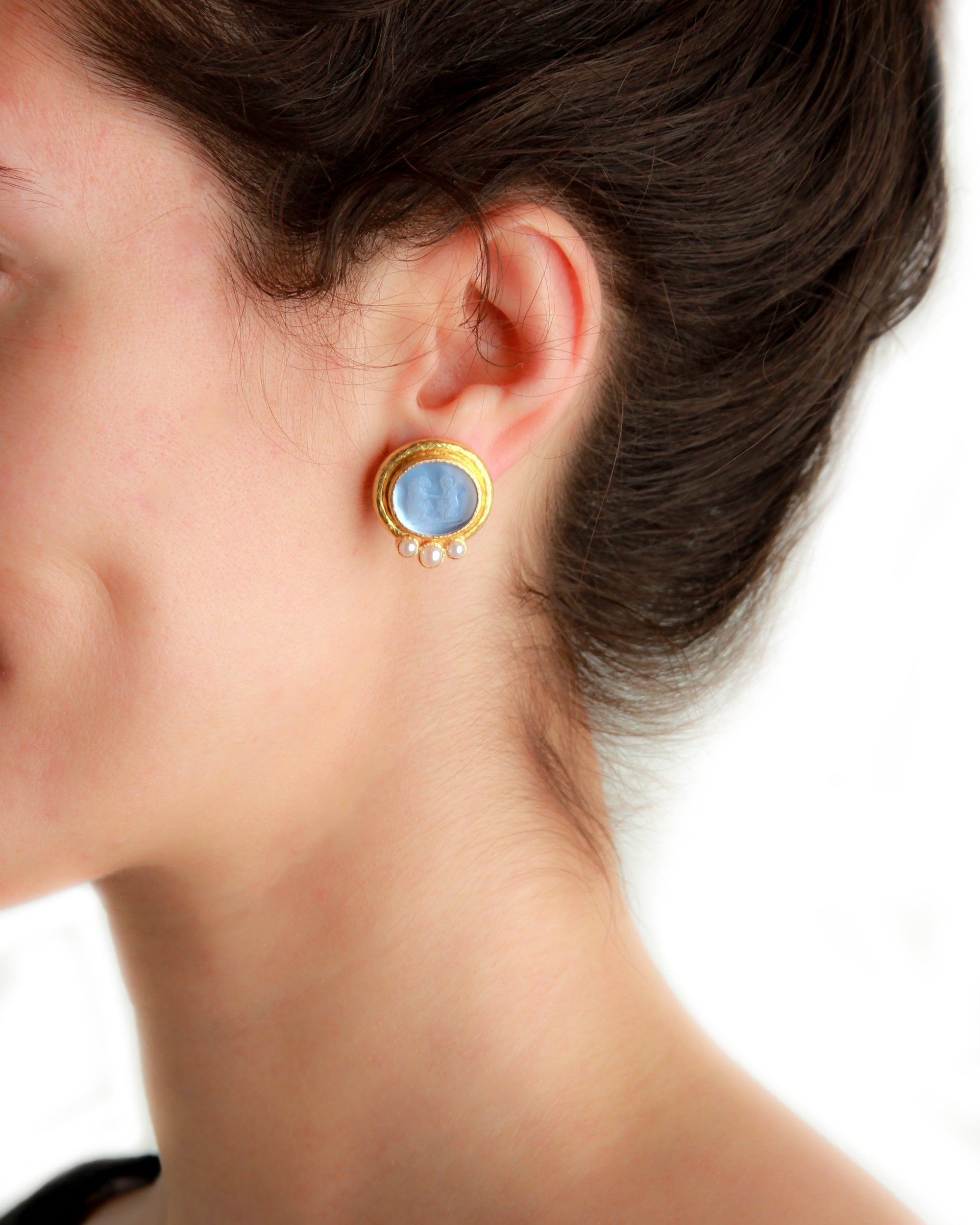 Light Aqua 'Lion and Putto' Earrings