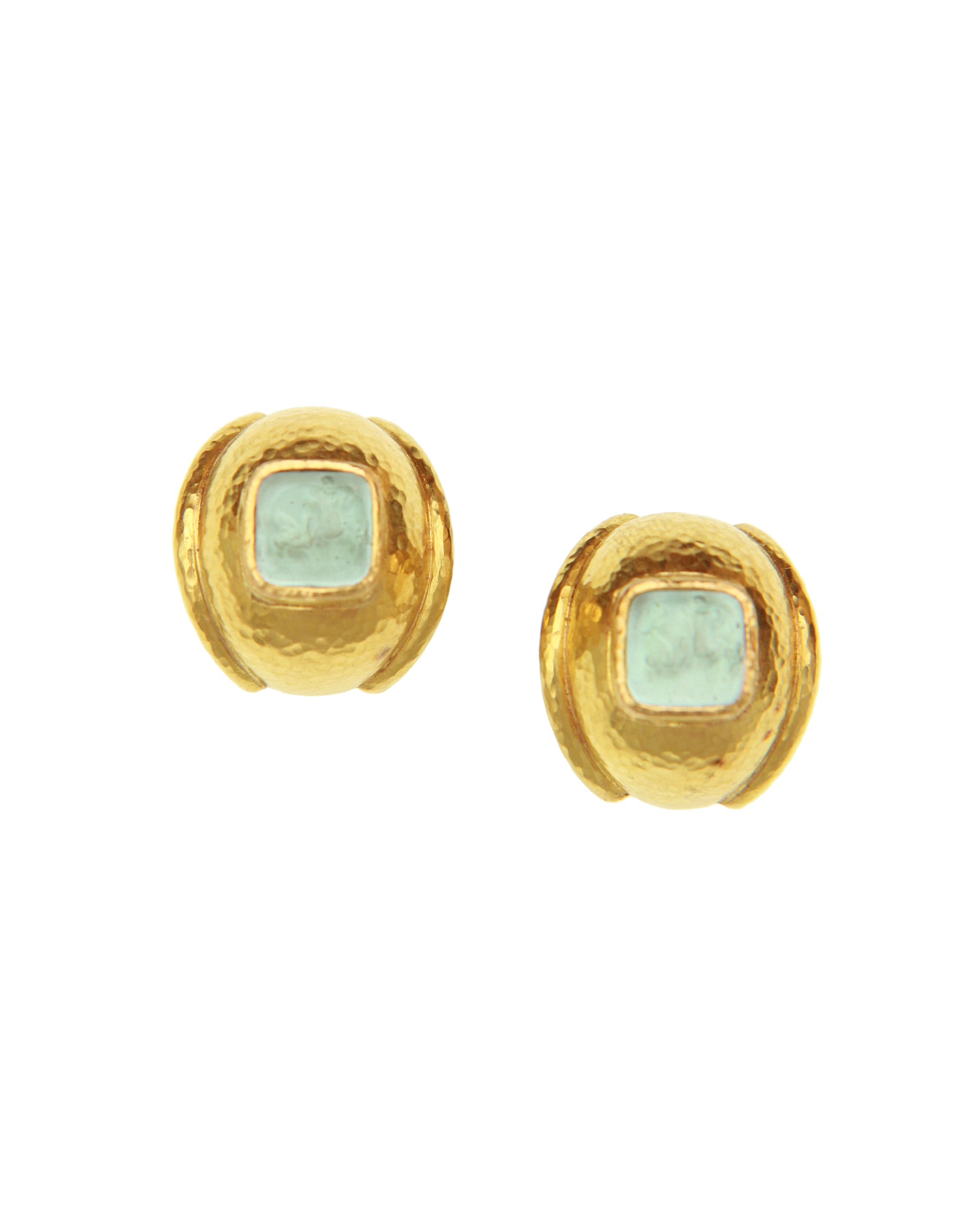 Light Aqua 'Quadrato Antico' Puff Earrings