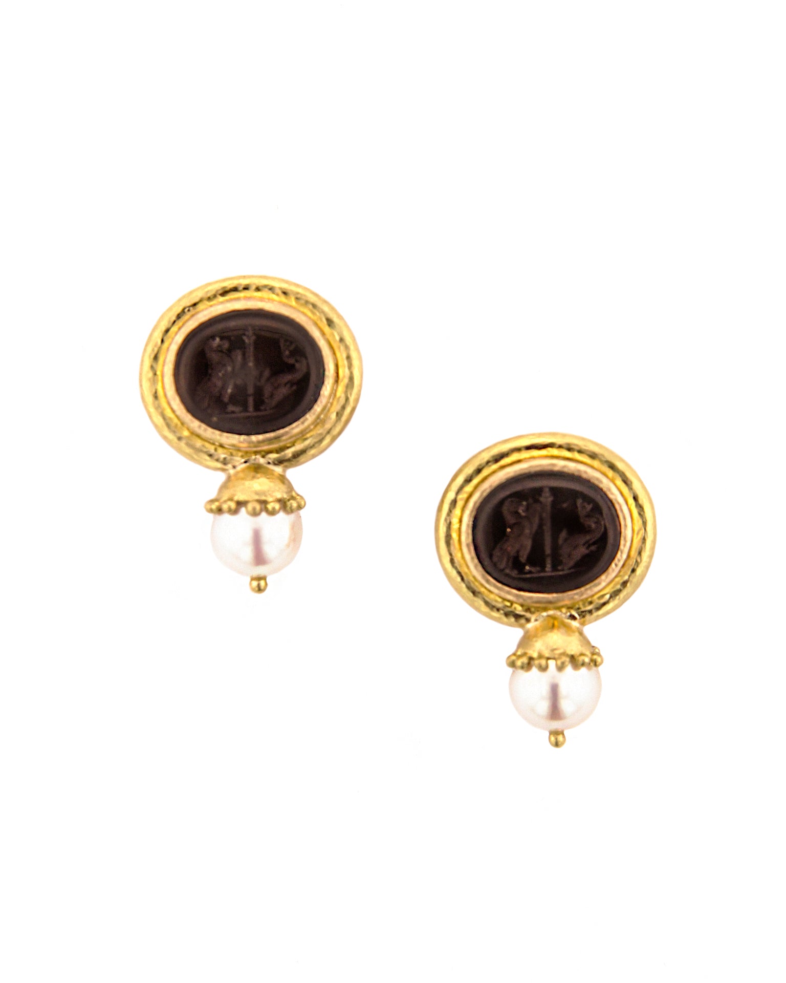 Black 'Eagle and Dolphin' and Akoya Pearl Earrings