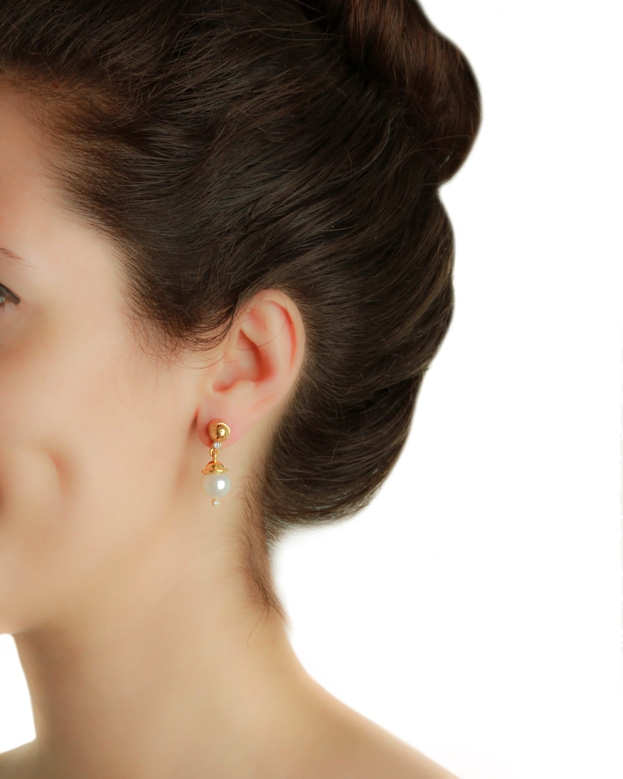 Silver Pearl and Diamond Drop Stud Earrings