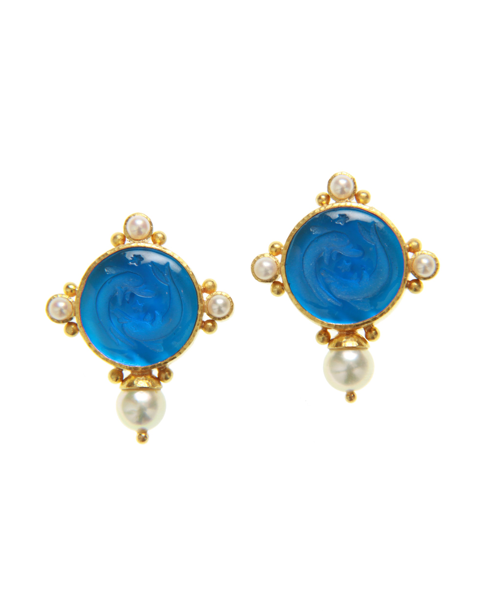 Peacock 'Dolphin Twins' and Pearl Earrings
