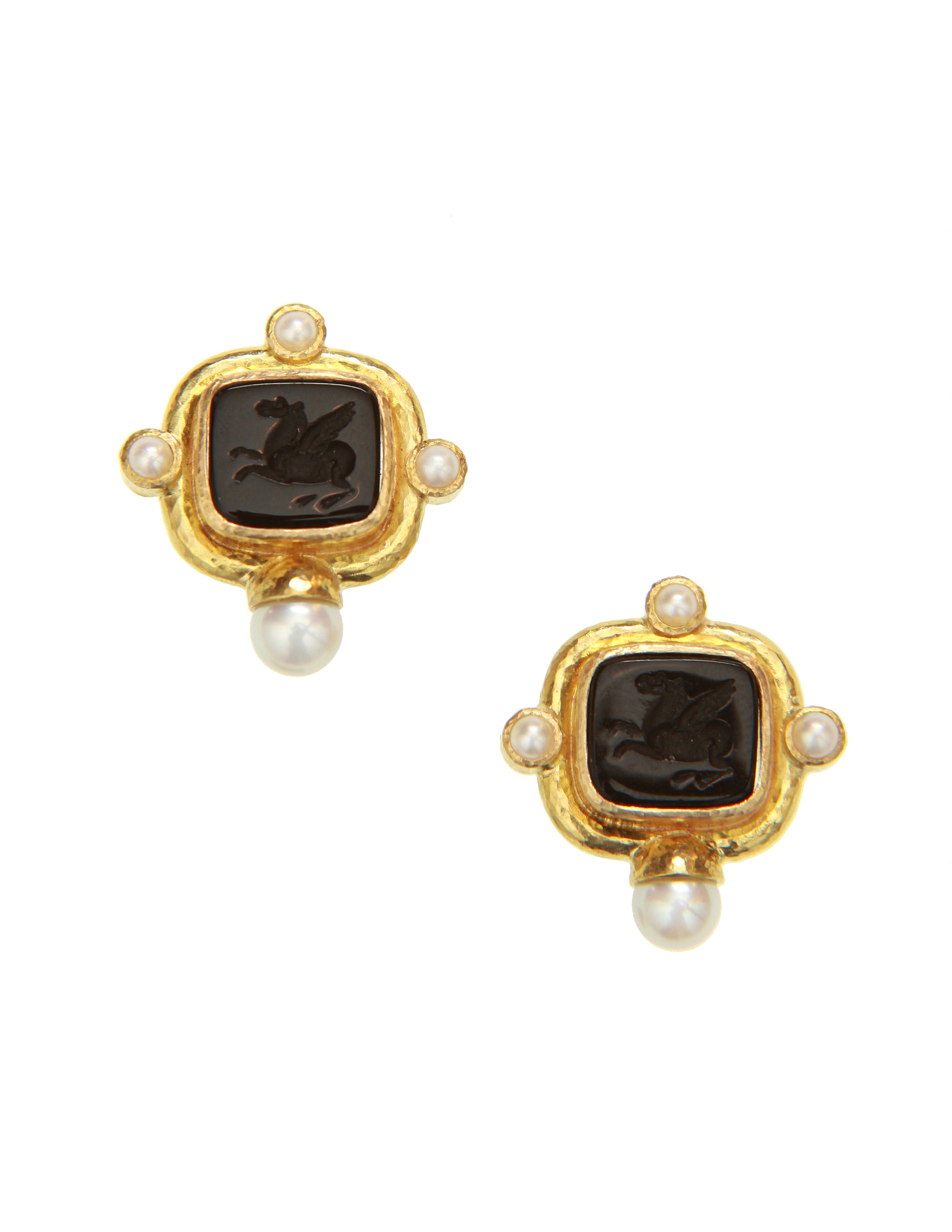 Black 'Square Pegasus' and Pearl Earrings