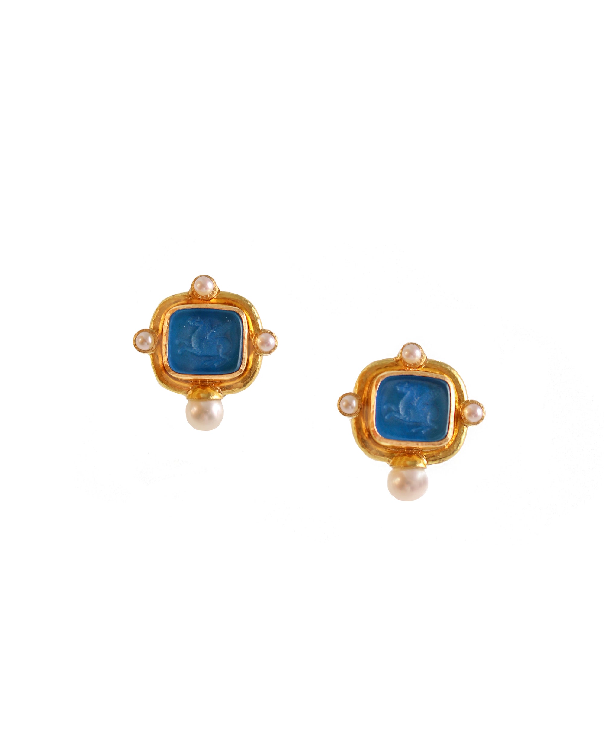 Peacock 'Square Pegasus' and Pearl Earrings