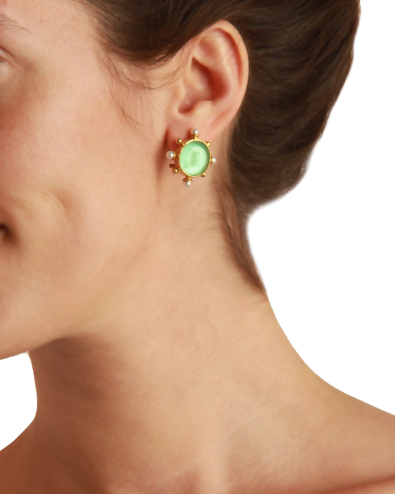 Green 'Demel Bee' and Pearl Earrings