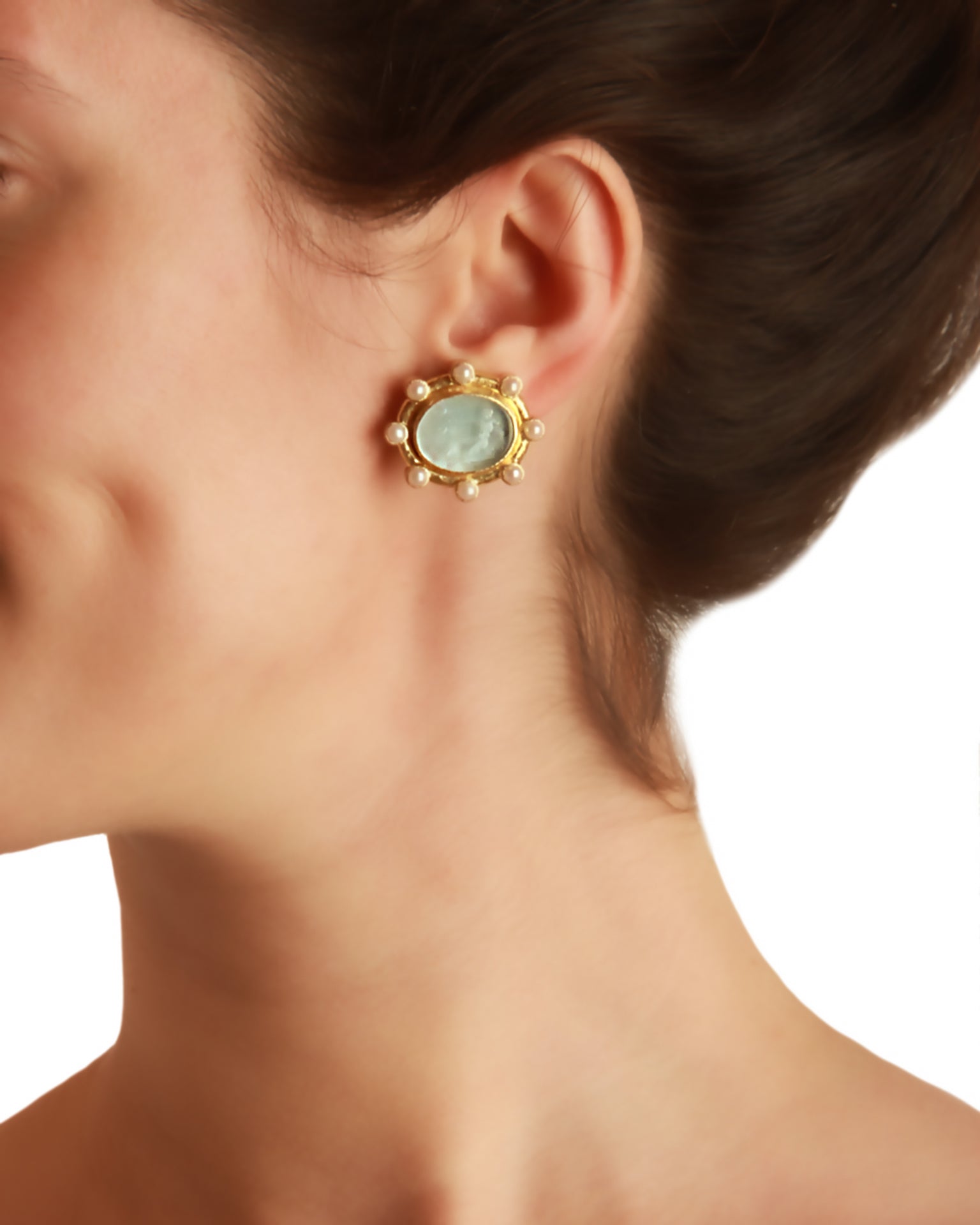 Swimming Pool 'Oval Archer' and Pearl Earrings