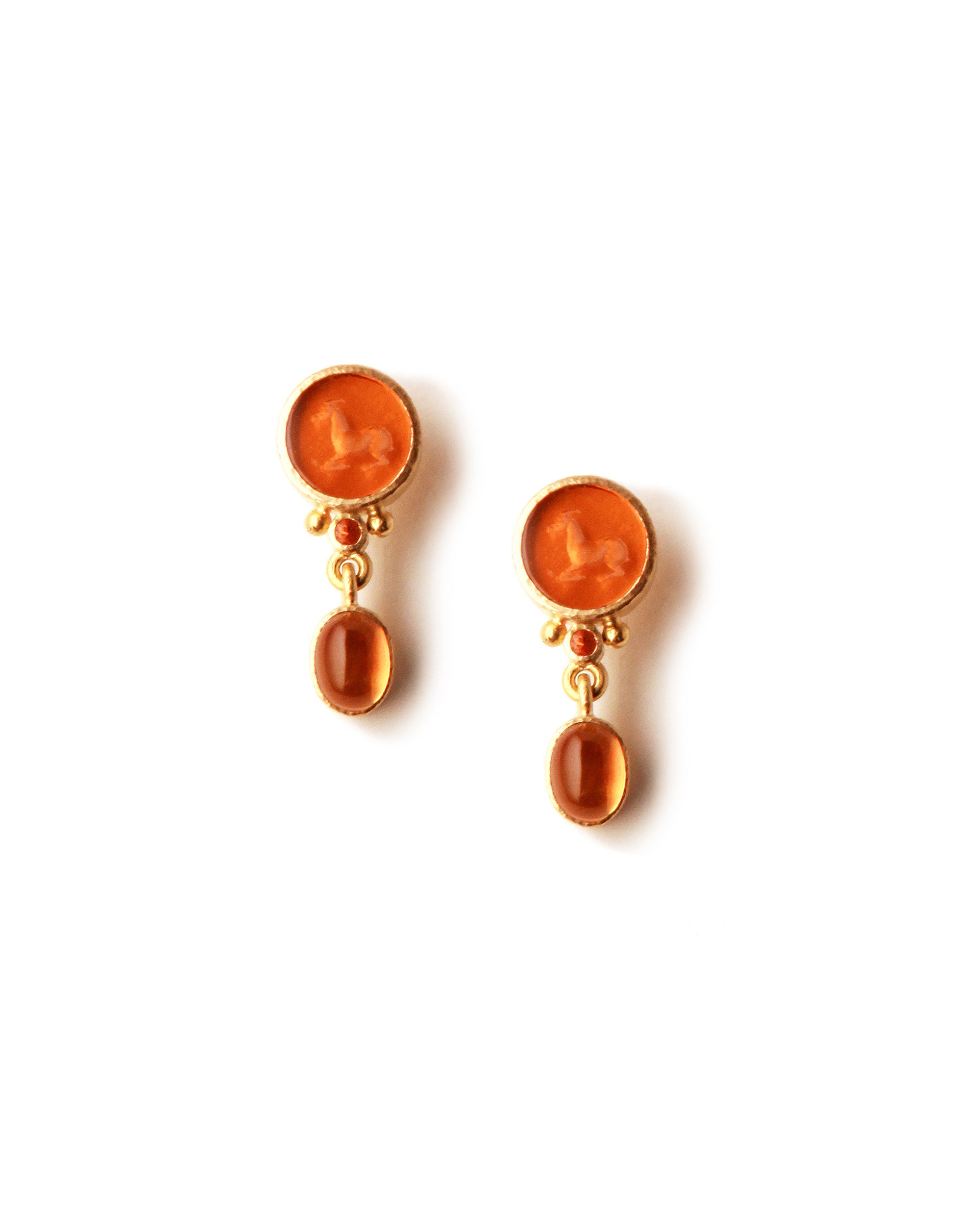 Amber 'Tiny Horse' and Citrine Drop Earrings
