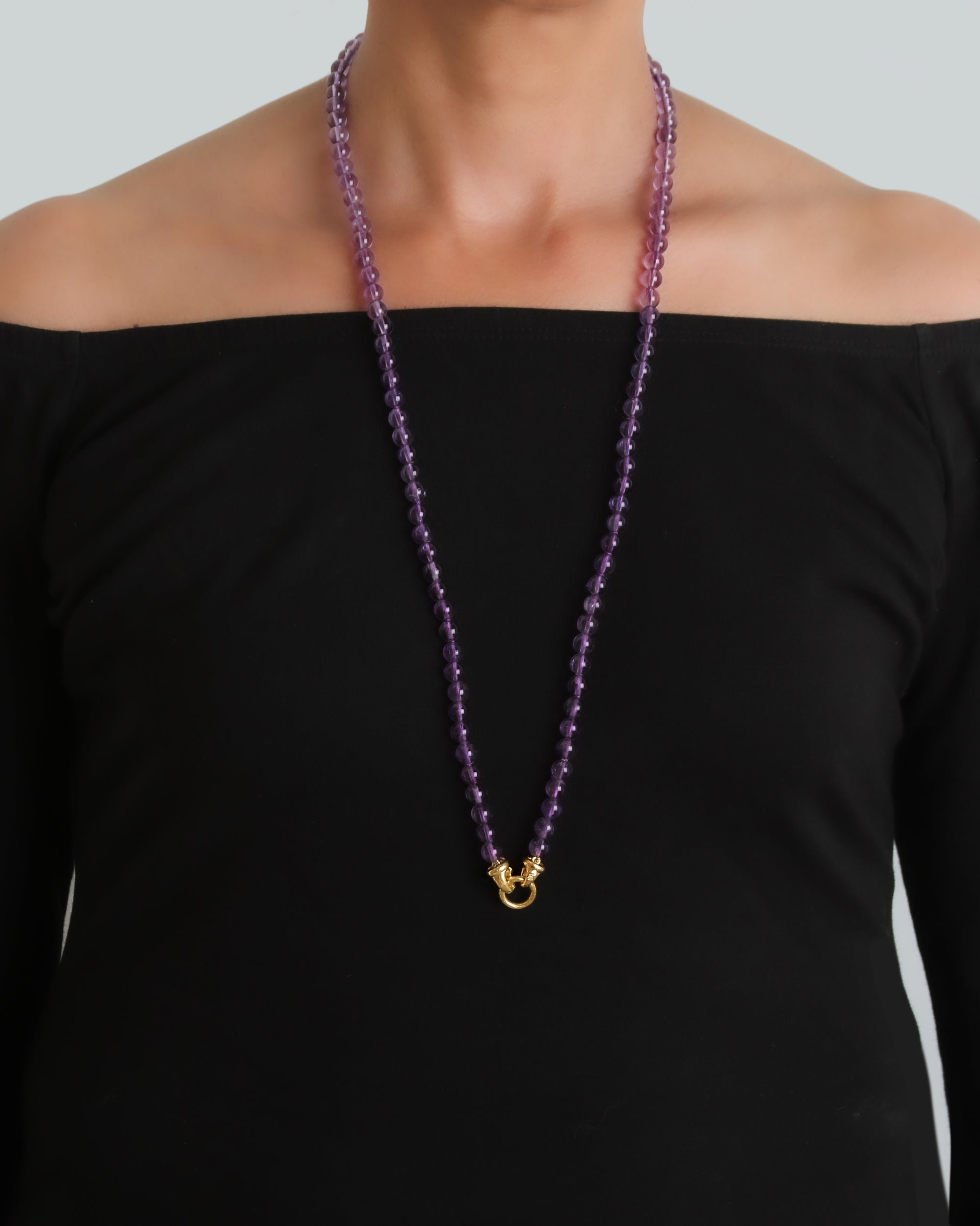 Amethyst Bead Necklace with 'Serena' Clasp - 31"