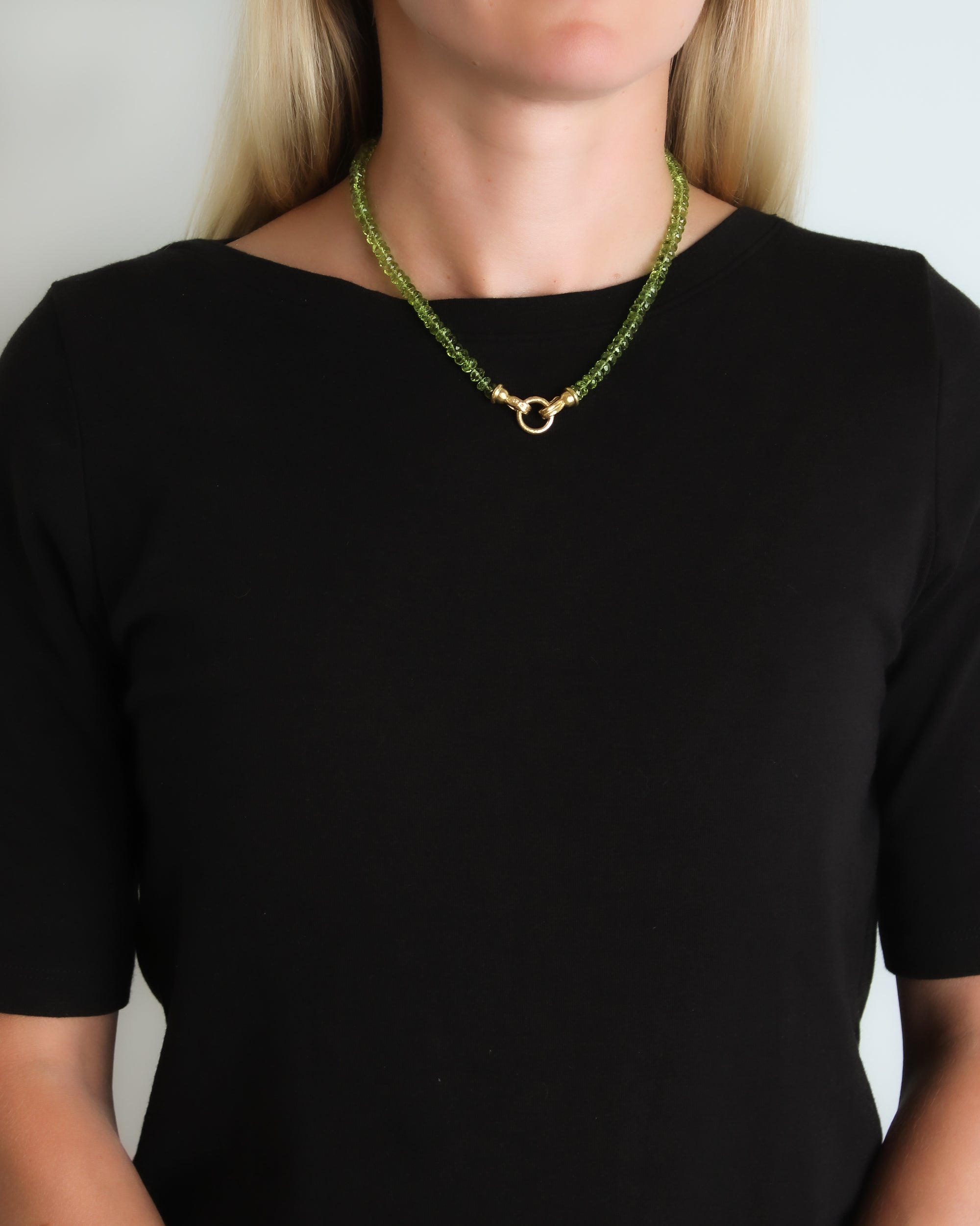 Peridot Bead Necklace with Silvana Clasp - 17"